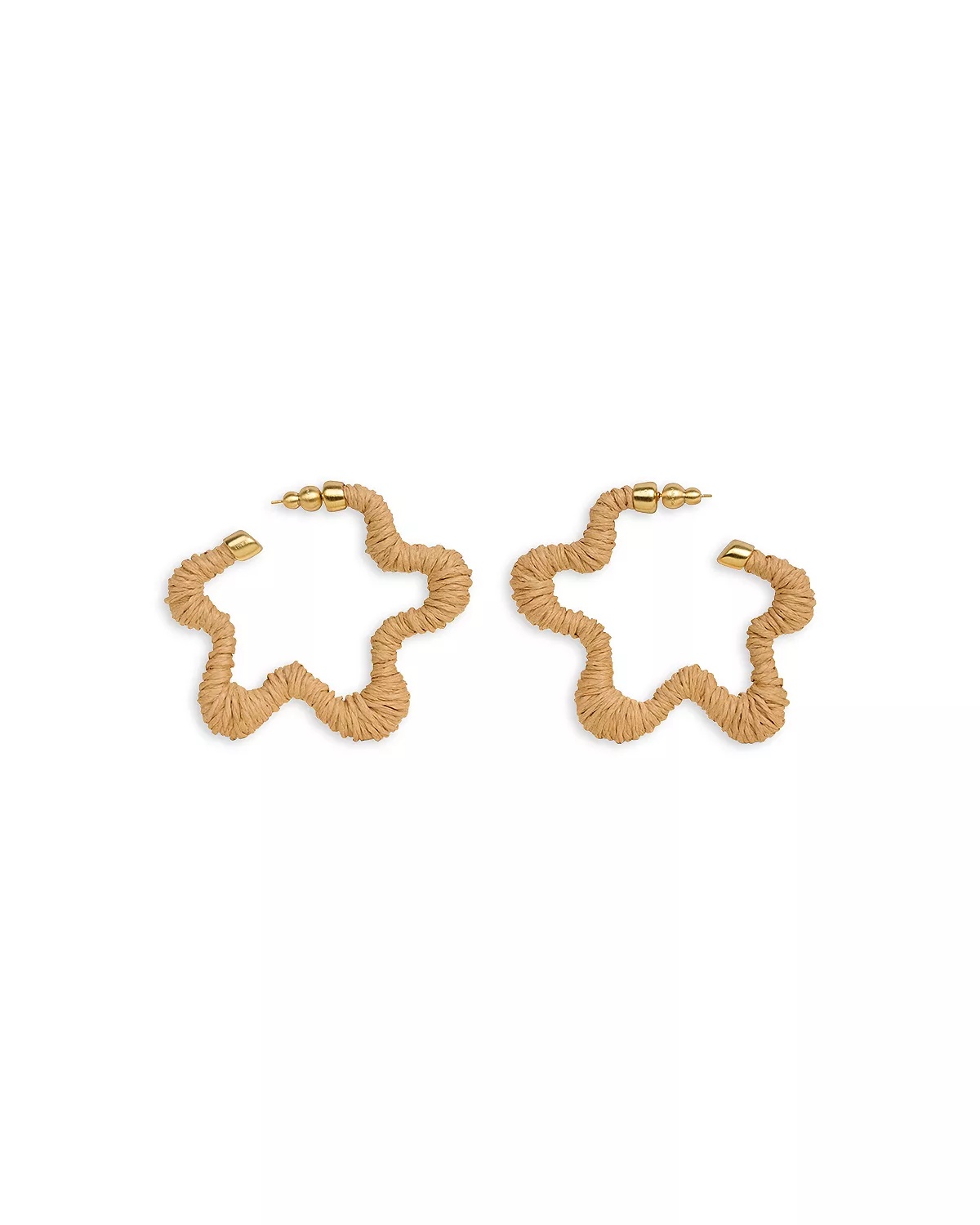 Raffia Wrapped Flower Large Hoop Earrings - 1