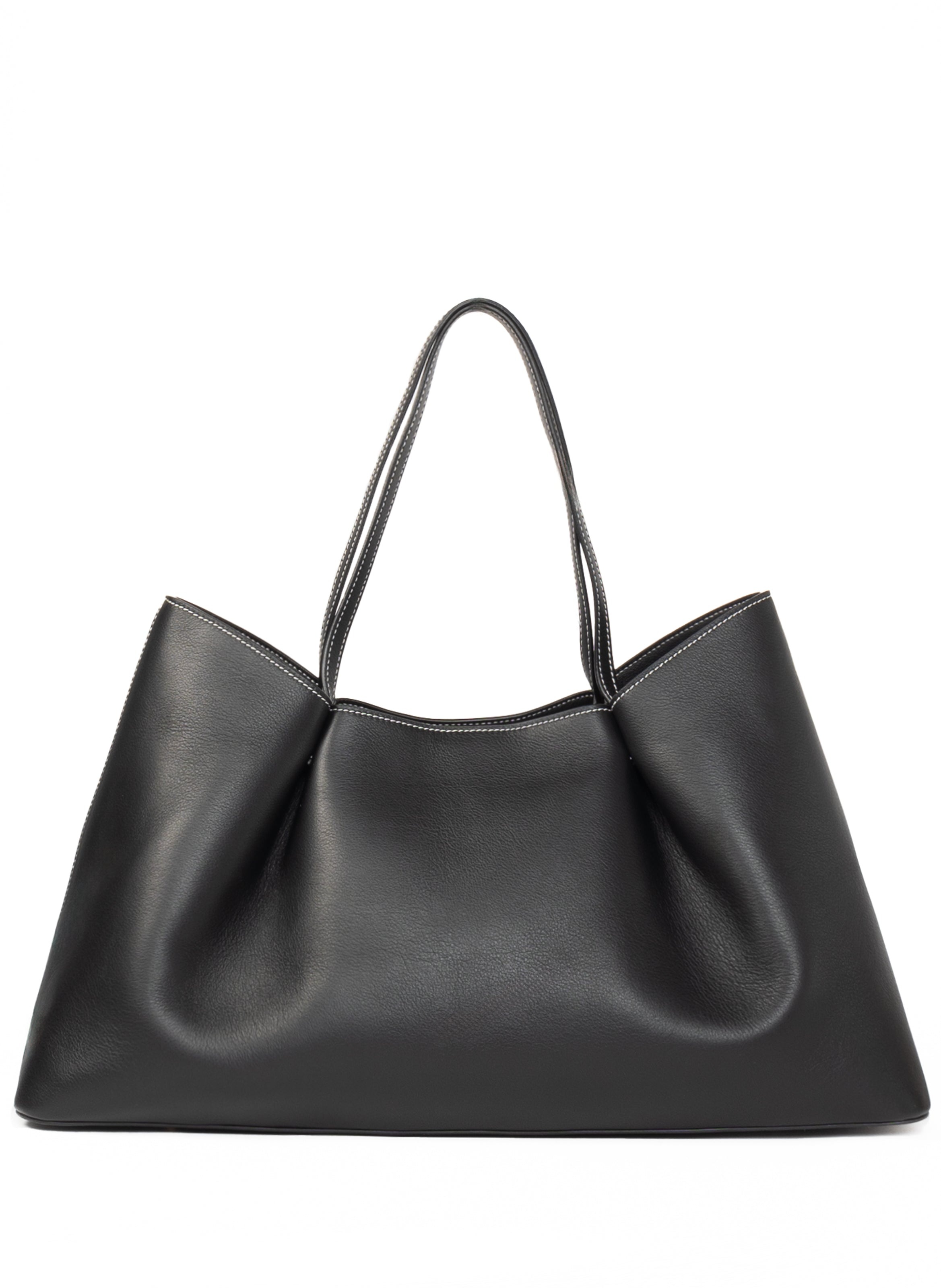 Dimple Tote Pebbled Leather Black/White Stitches PRE-ORDER DELIVERY IN 3 WEEKS - 1