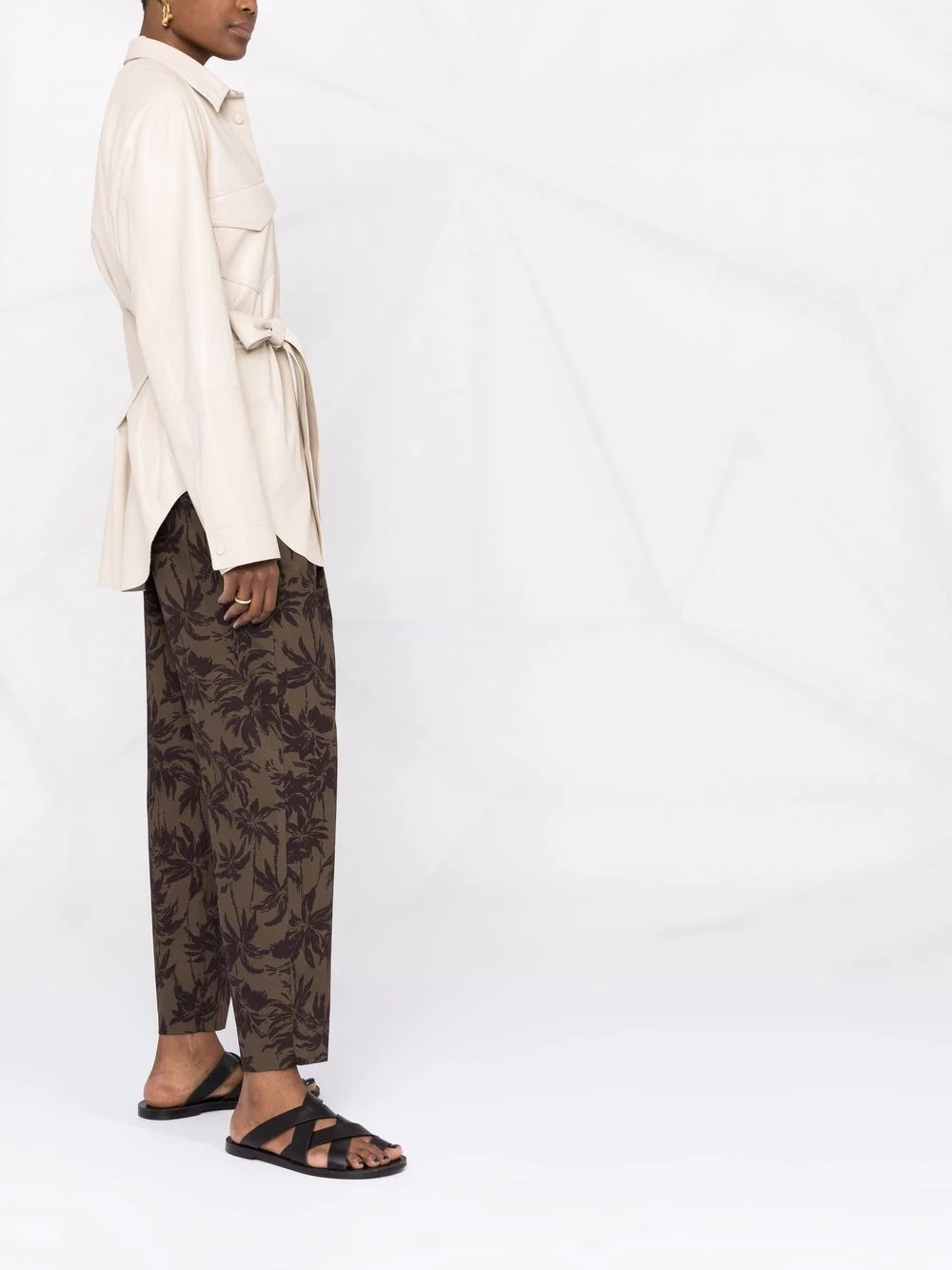vegan-leather belted oversize shirt - 6