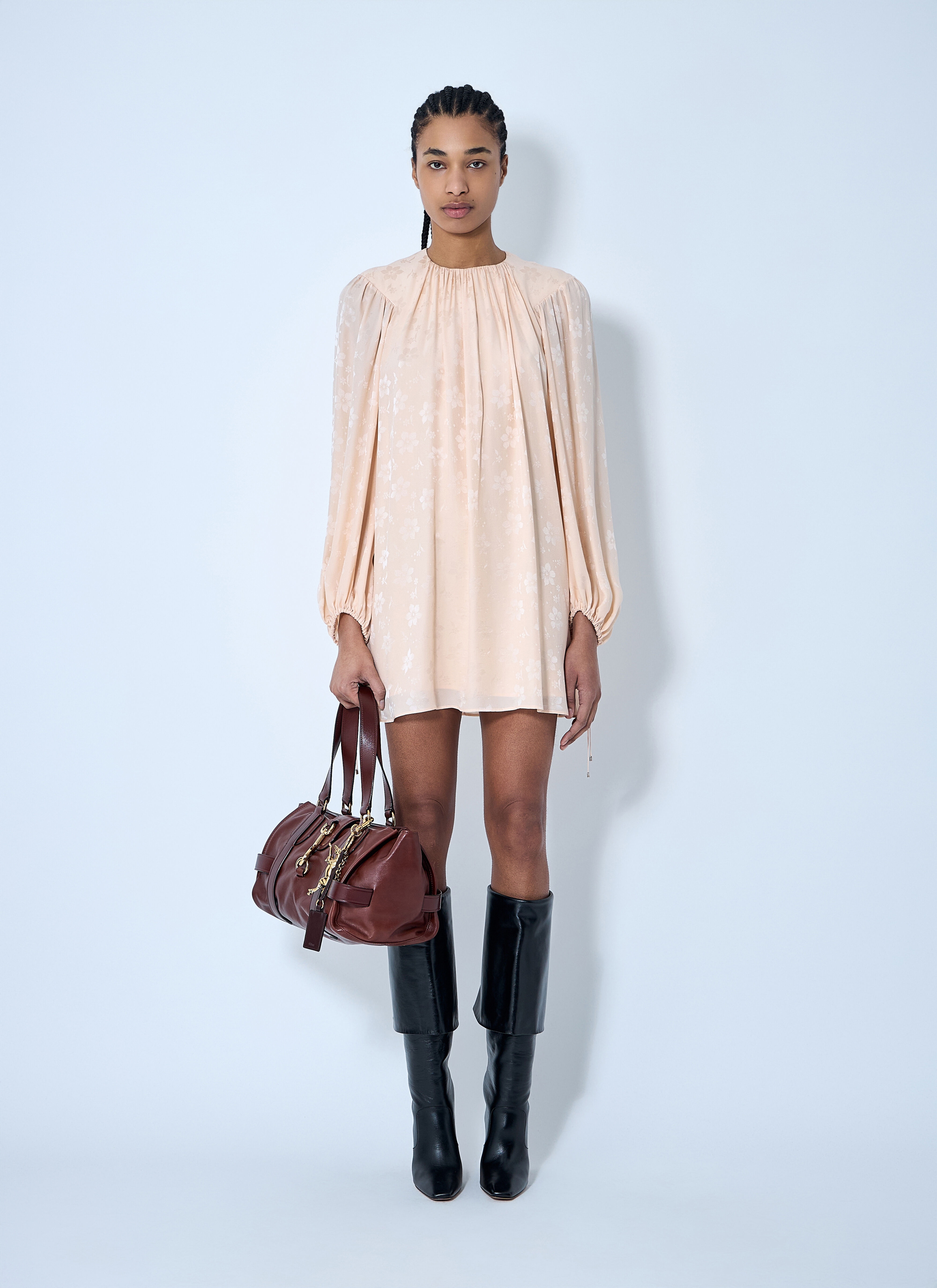 Chloé GATHERED MINI DRESS IN SILK JACQUARD | REVERSIBLE