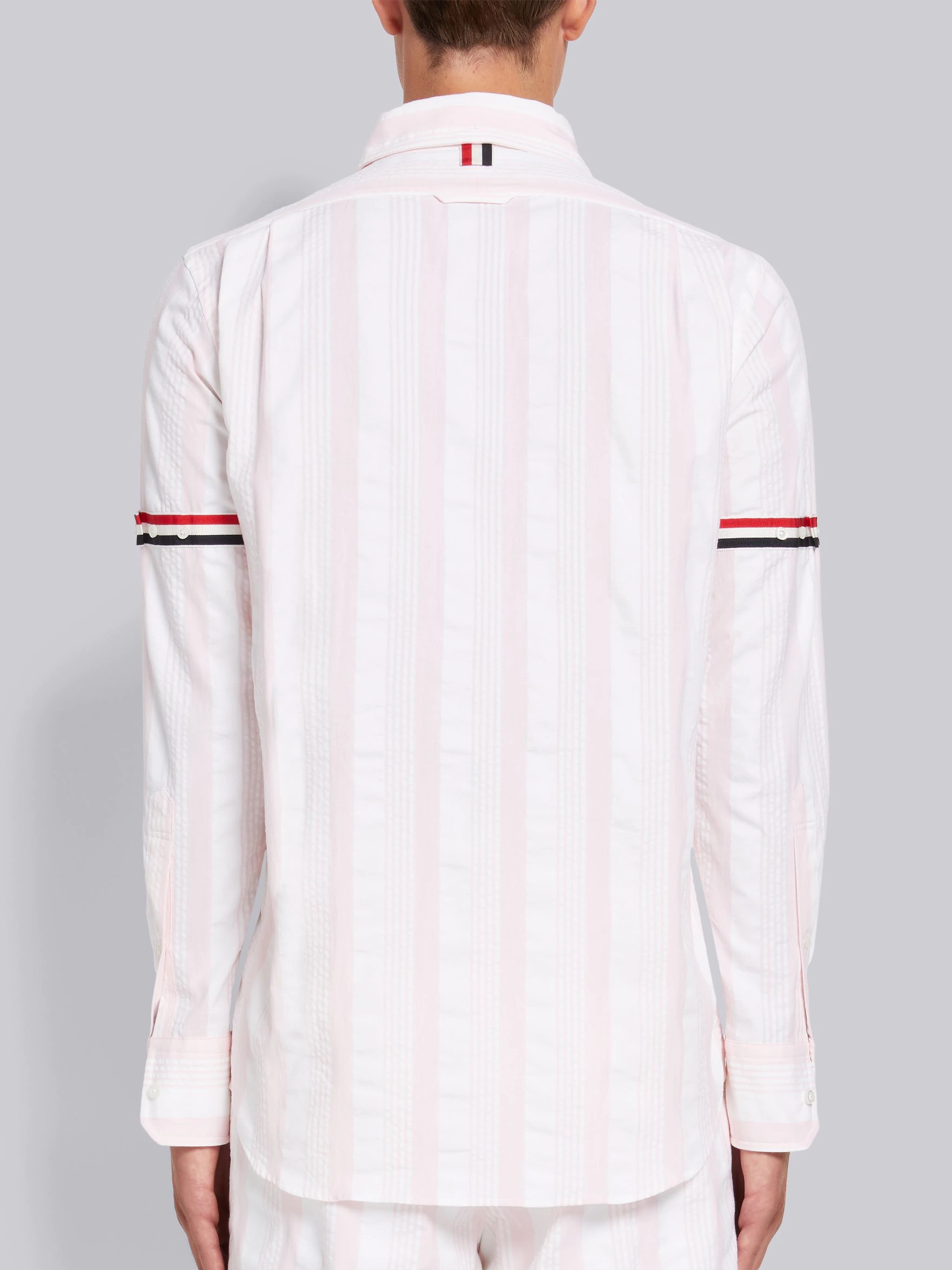 Light Pink Stripe Seersucker Stripe Grosgrain Armband Straight Fit Shirt - 4