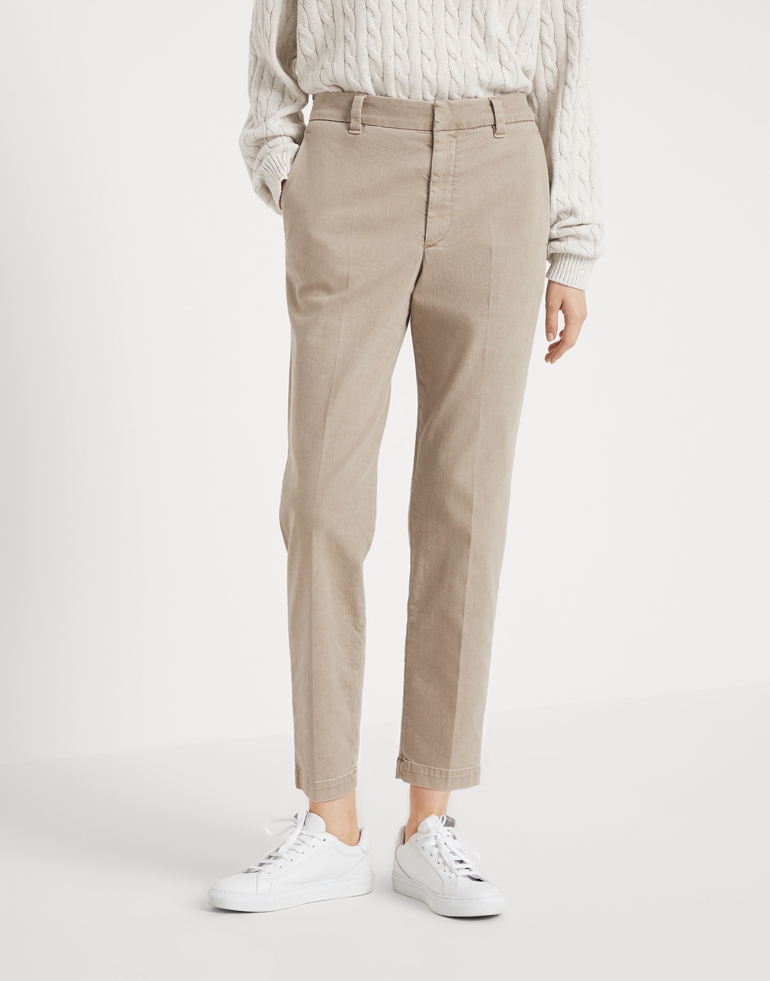 Garment-dyed cigarette trousers in stretch cotton drill with monili - 1