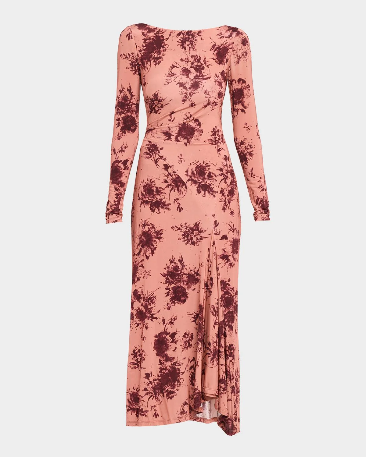 Floral Printed Jersey Long-Sleeve Midi Dress - 1