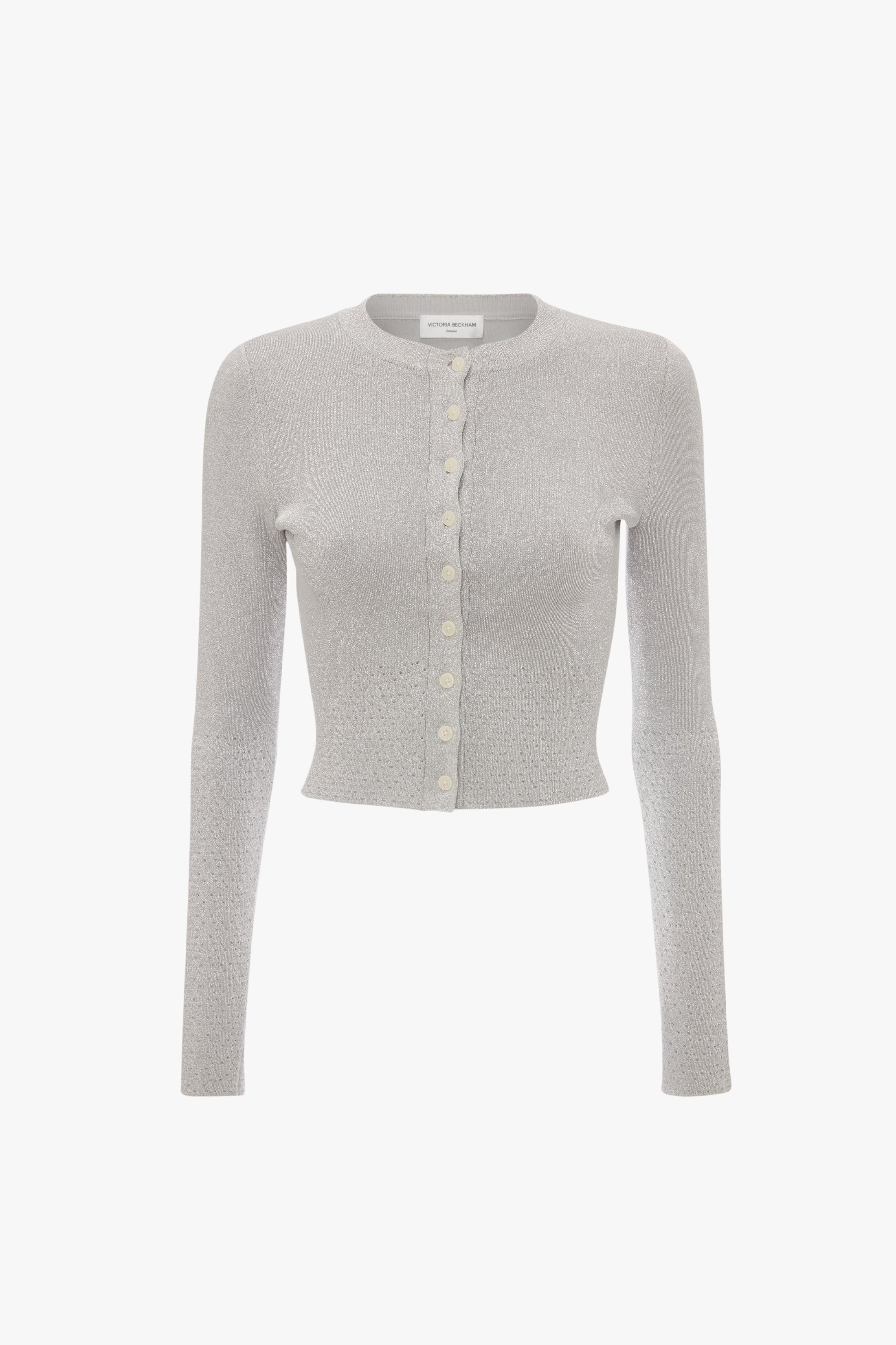 VB Body Cropped Fitted Cardigan in Silver - 1