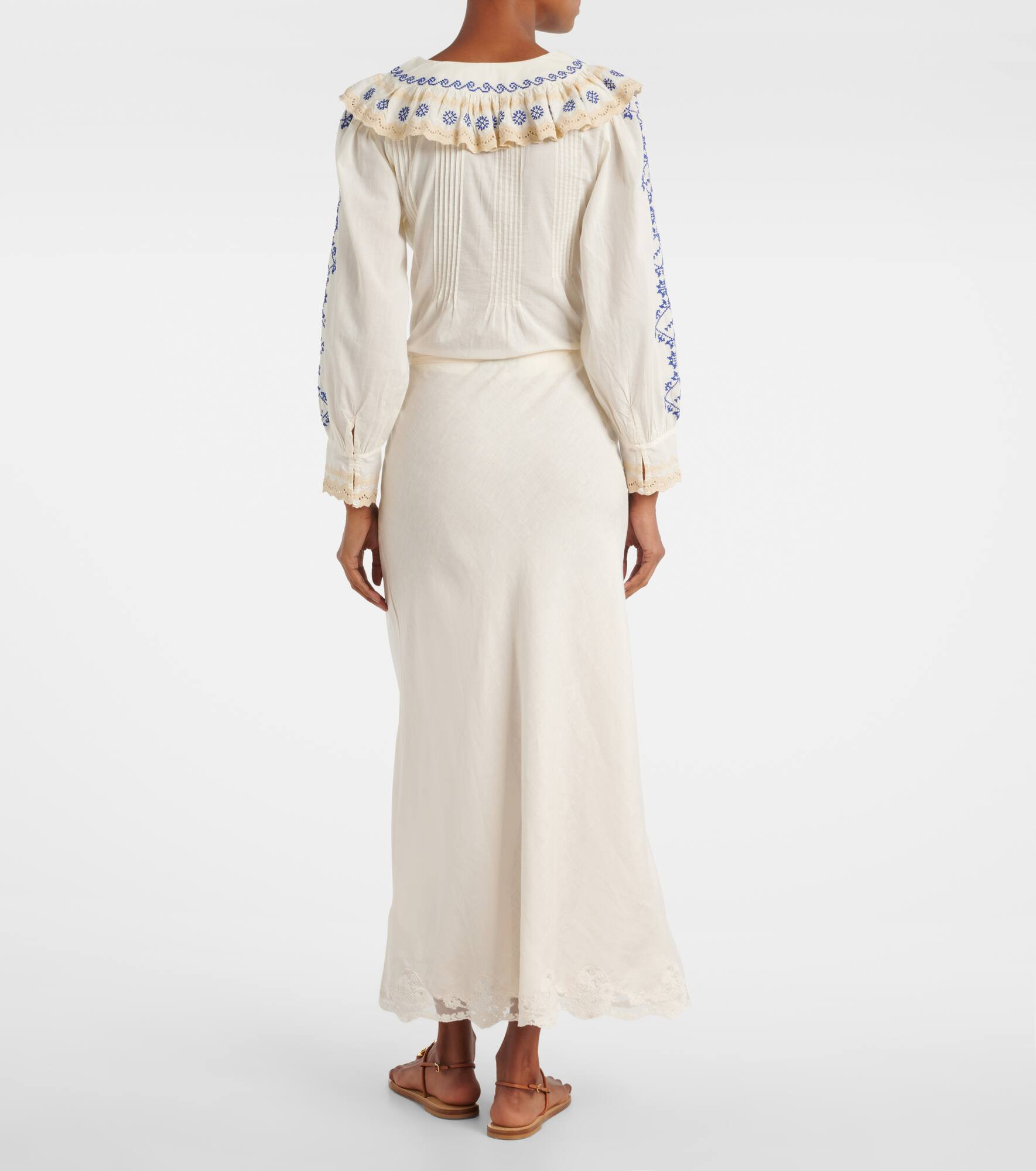 Crystal lace-trimmed cotton maxi skirt - 3