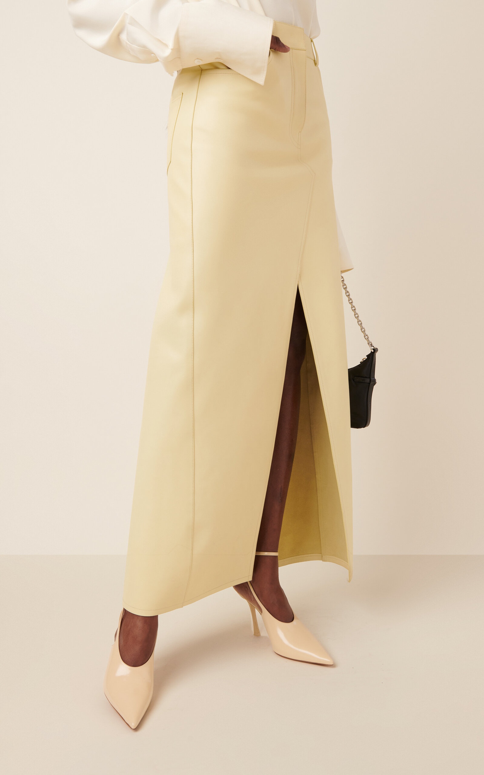 Low-Rise Leather Maxi Skirt yellow - 3