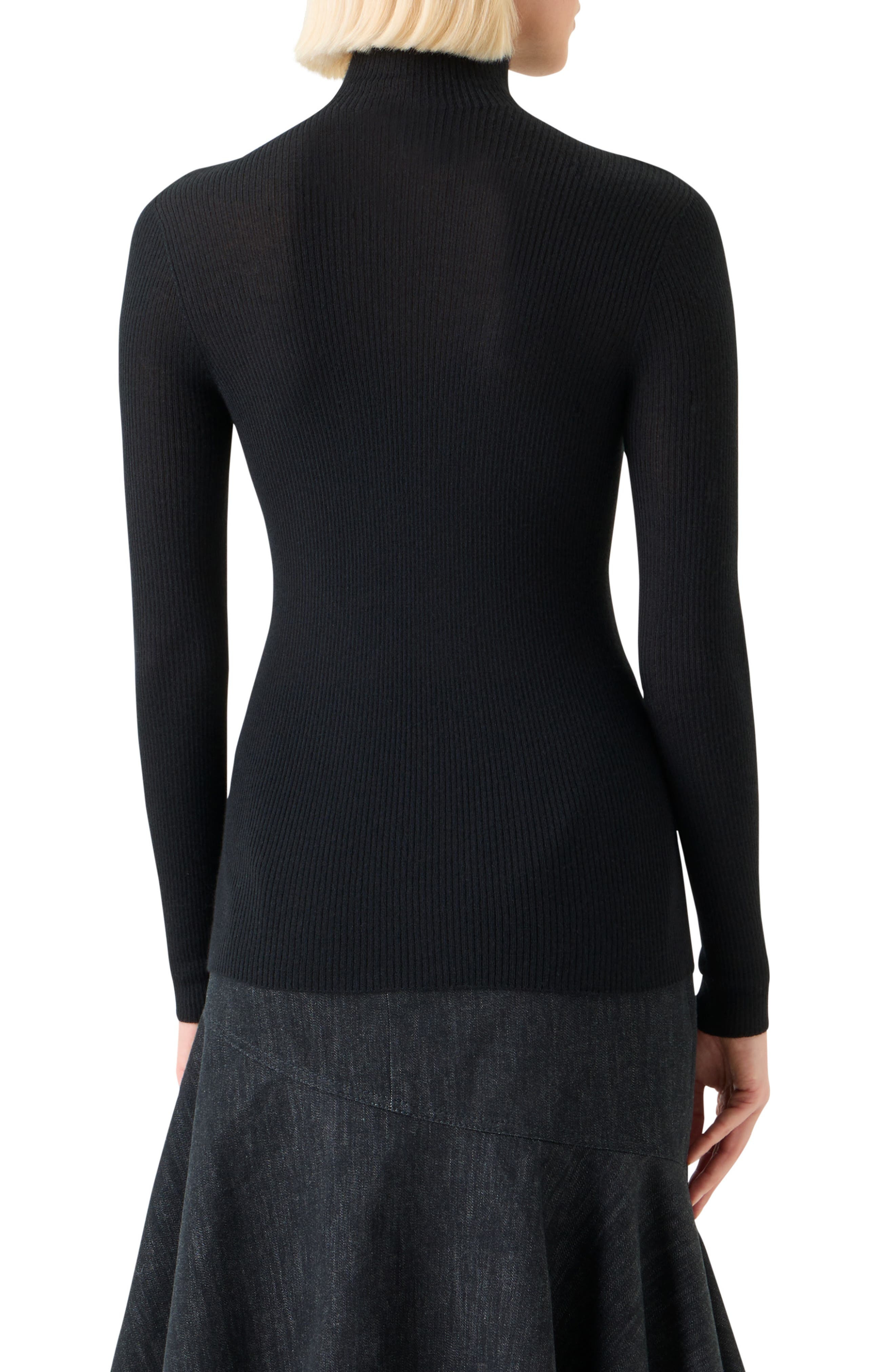 Akris Cashmere & Silk Rib Funnel Neck Sweater in Black at Nordstrom - 2