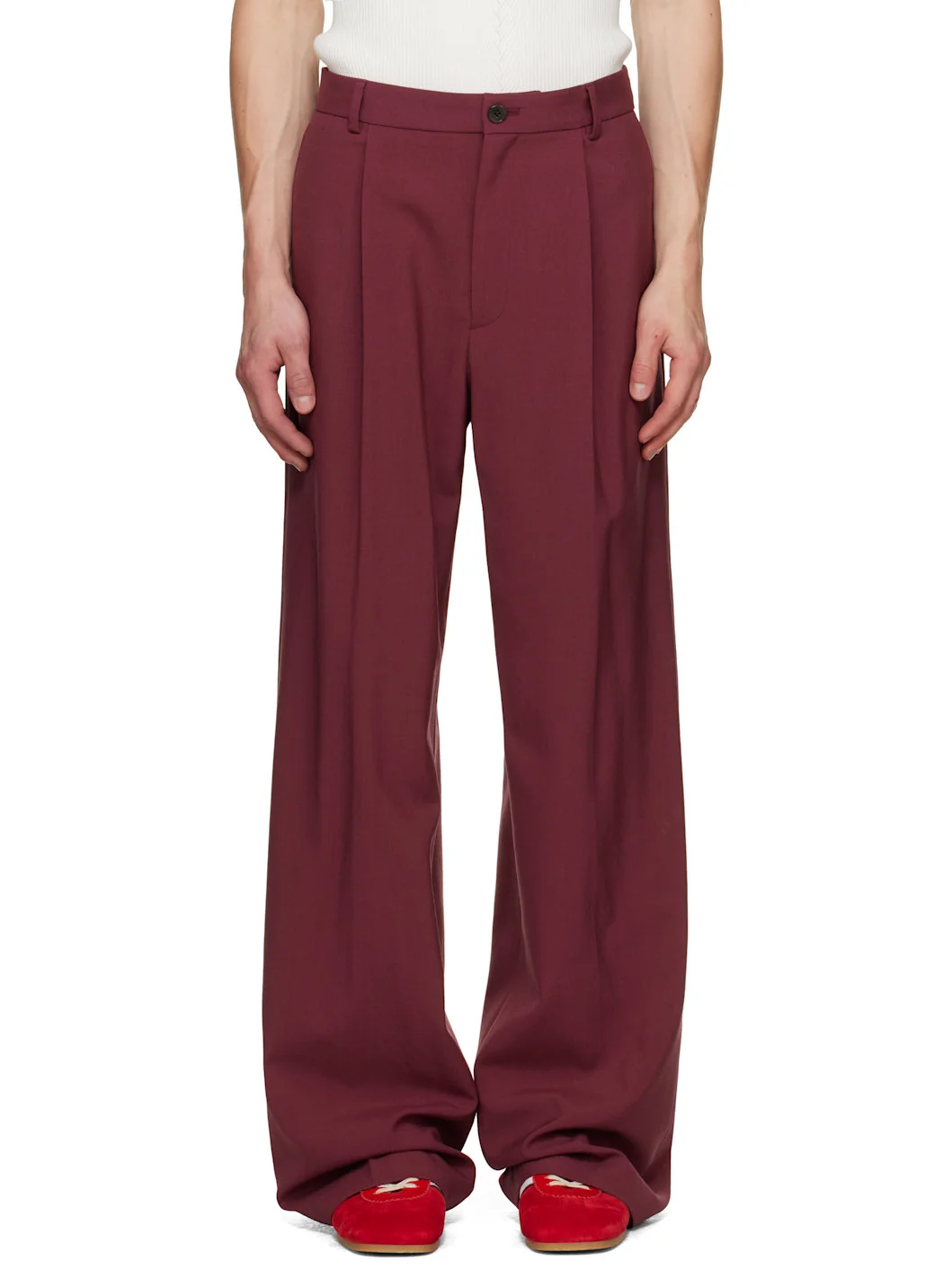 Burgundy Pleated Wool Trousers - 1