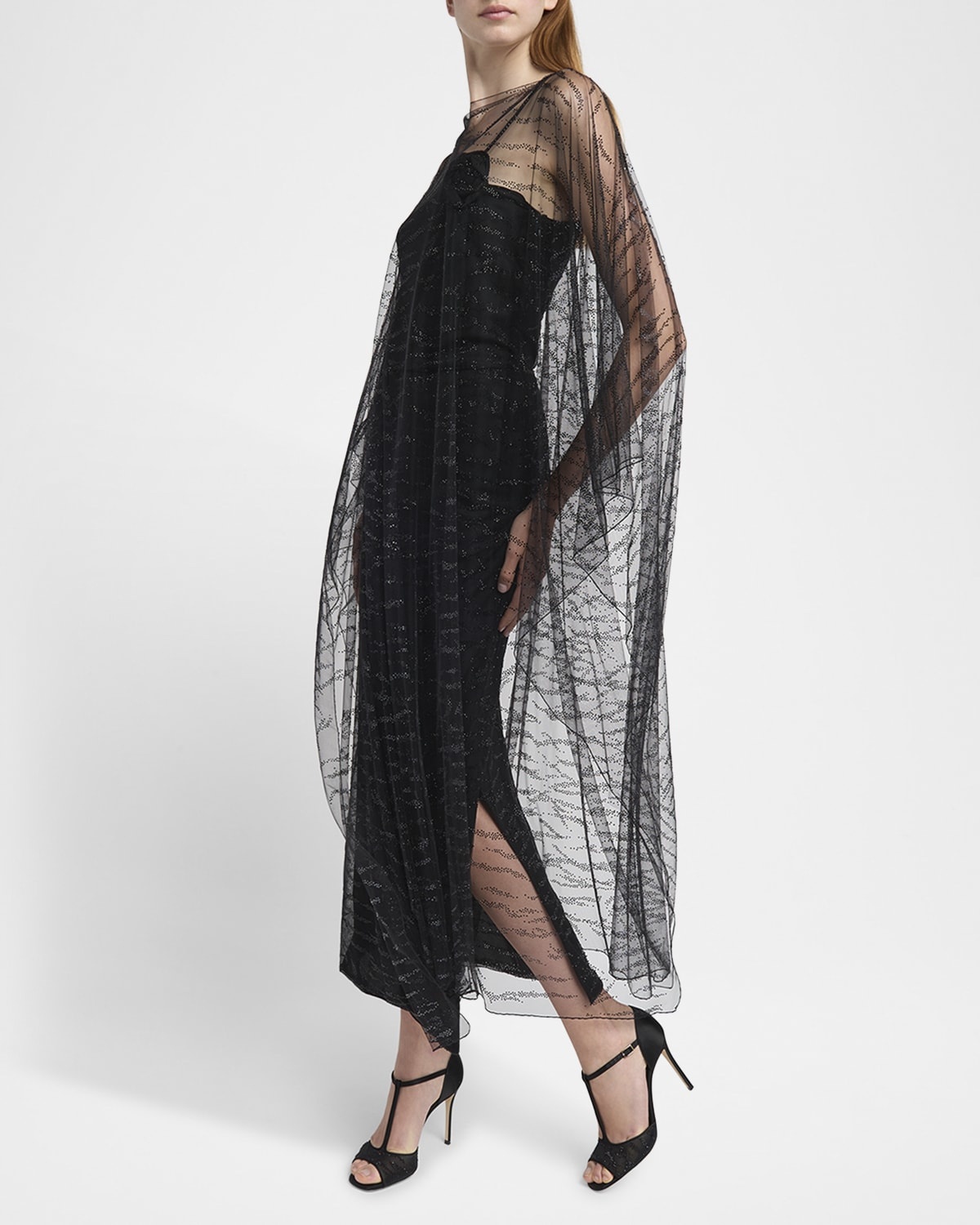 Crystal Embellished Sheer Long Cape - 5
