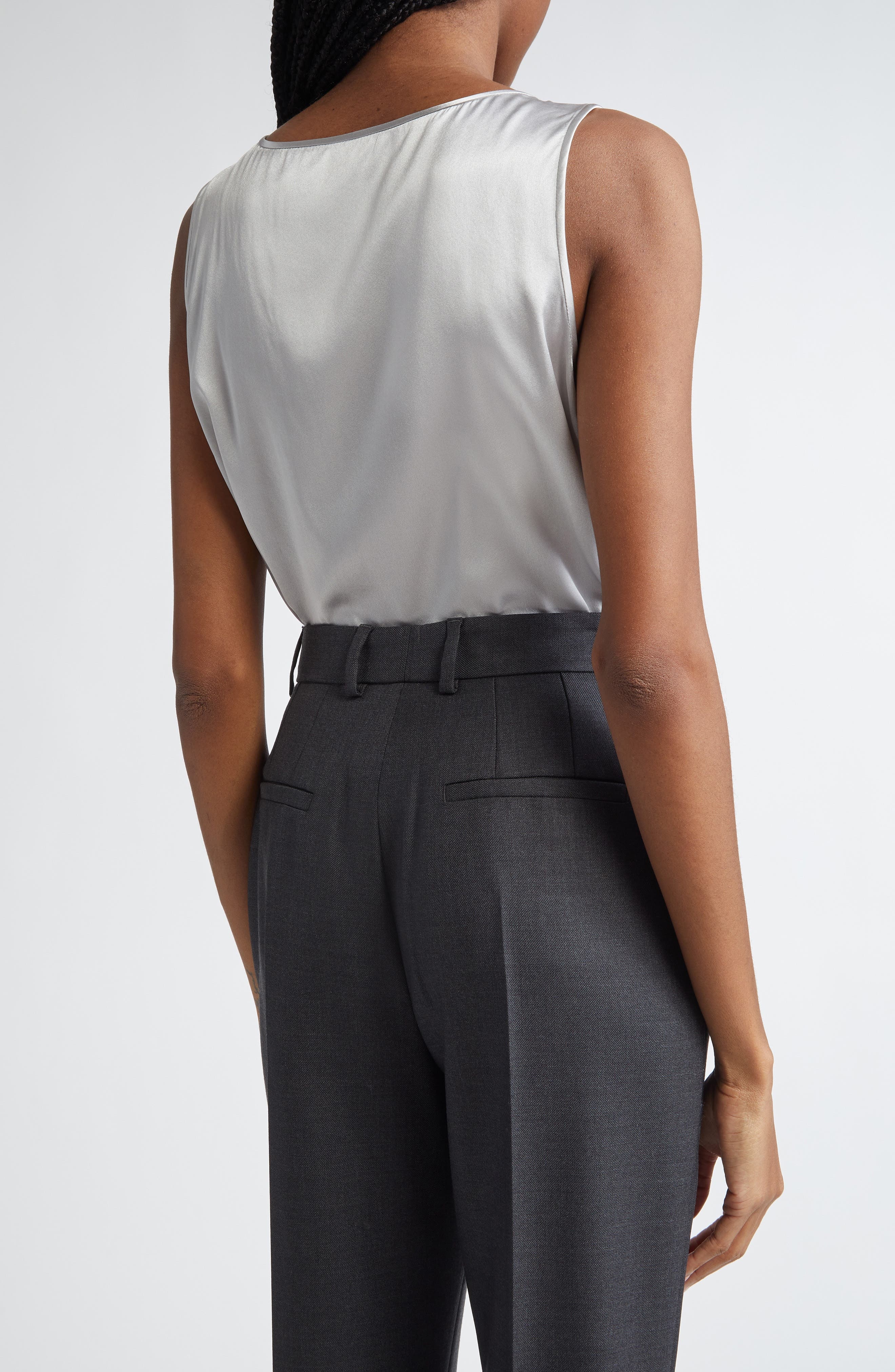 Dolce&Gabbana Logo Scoop Neck Stretch Silk Tank in N4534 Grigio Chiaro at Nordstrom - 3