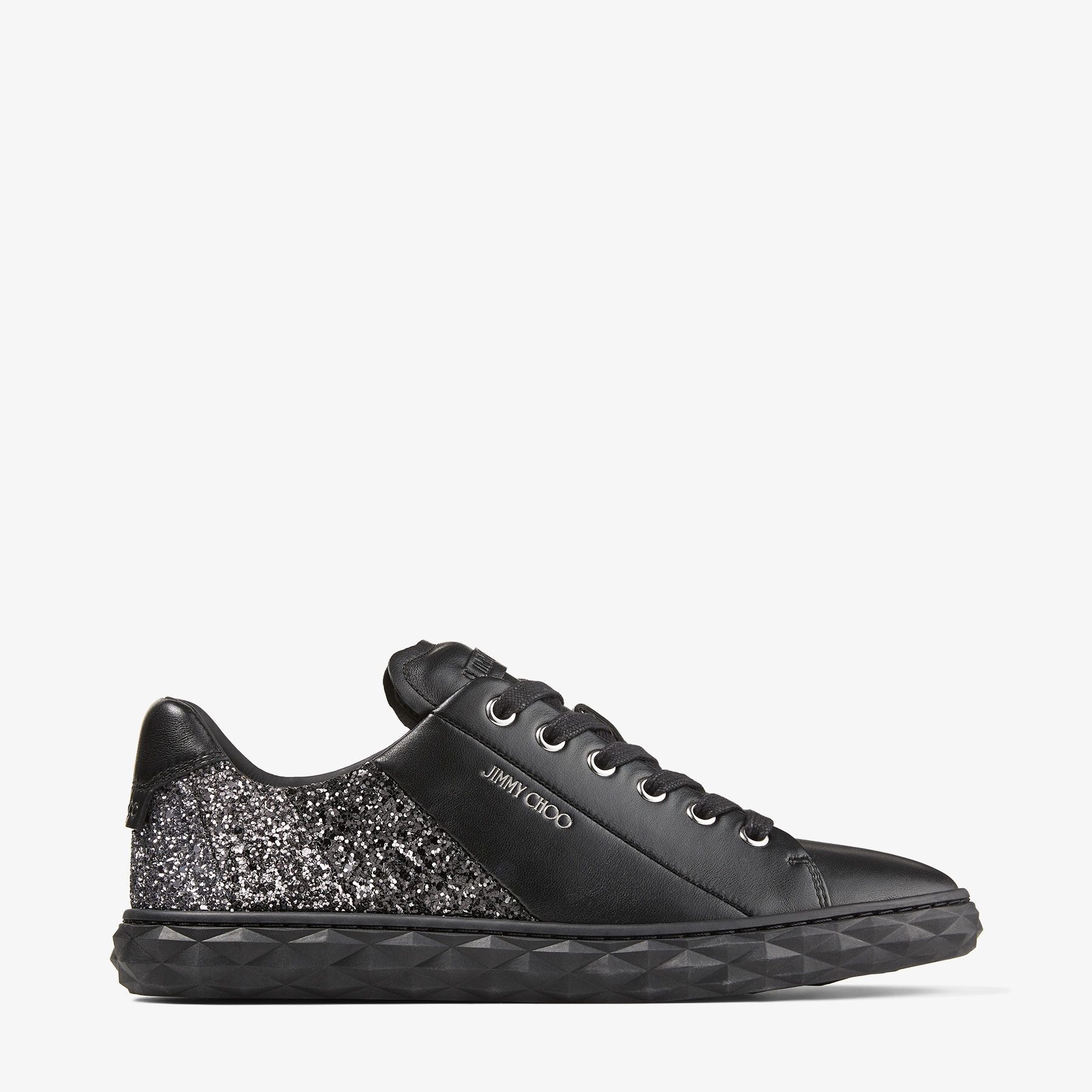 Diamond Light/F
Black Nappa Leather Low-Top Trainers with Glitter Panels - 1