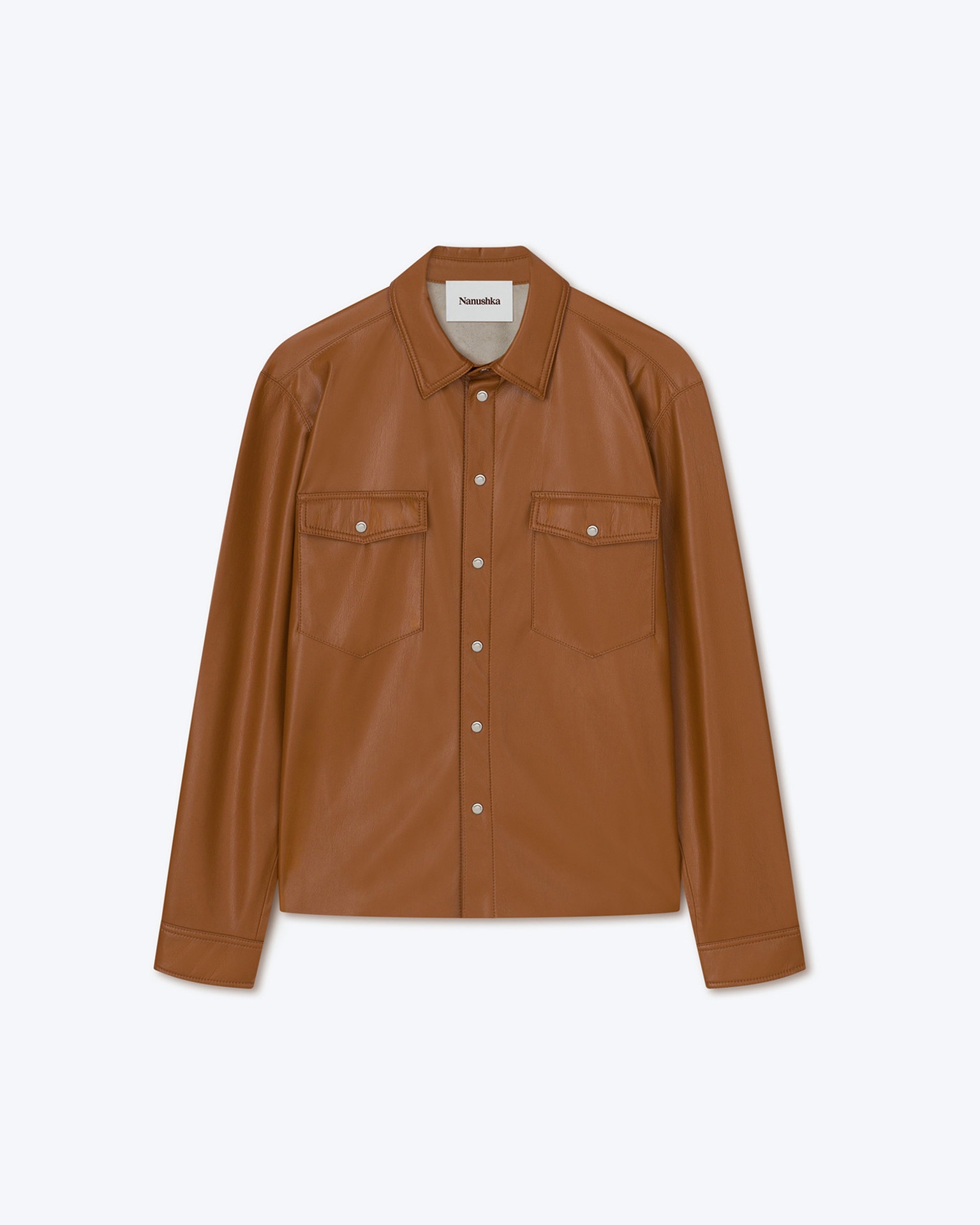 LENN - OKOBOR™ alt-leather patch pocket shirt - Tobacco - 1