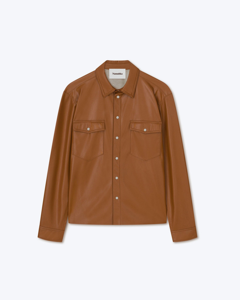 LENN - OKOBOR™ alt-leather patch pocket shirt - Tobacco 1