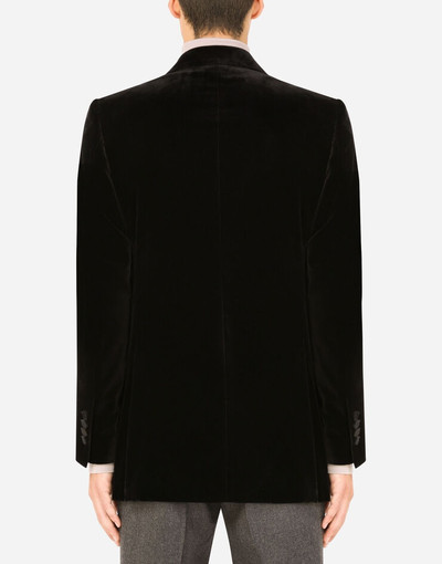 Dolce & Gabbana Double-breasted Beat-fit velvet jacket with patch embellishment outlook