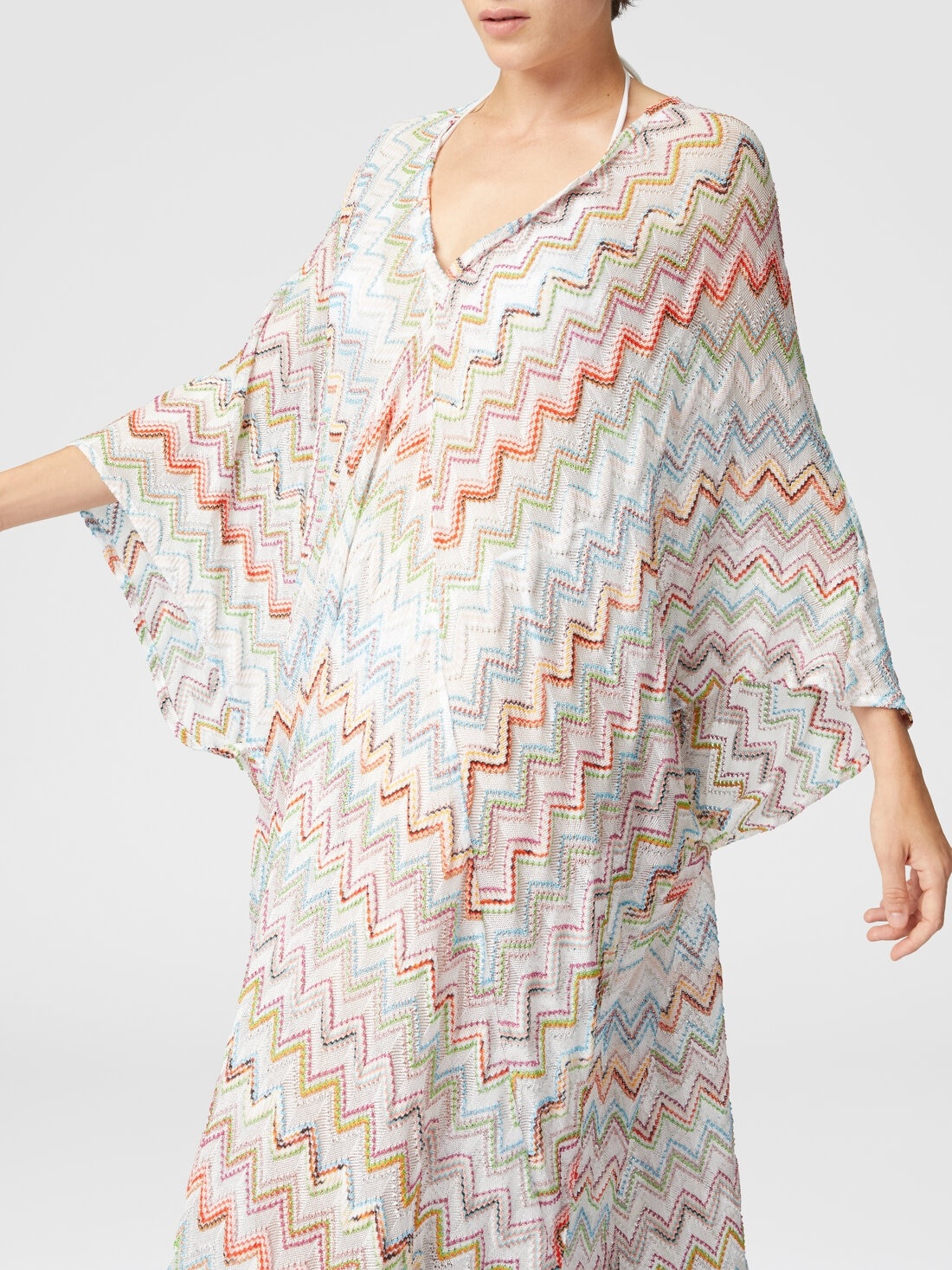 Long kaftan with 3D zig zag lamé and batwing sleeves - 5