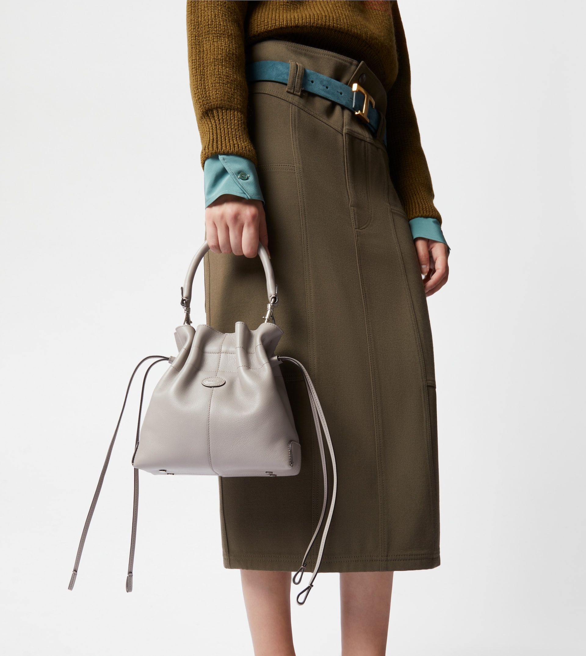 TOD'S DI BAG BUCKET BAG IN LEATHER MINI WITH DRAWSTRING - GREY - 2