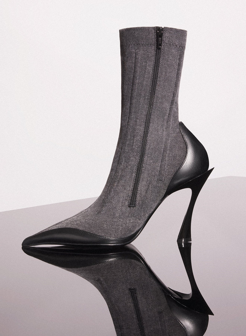 MUGLER bi-color boned denim fang 95 ankle boots outlook