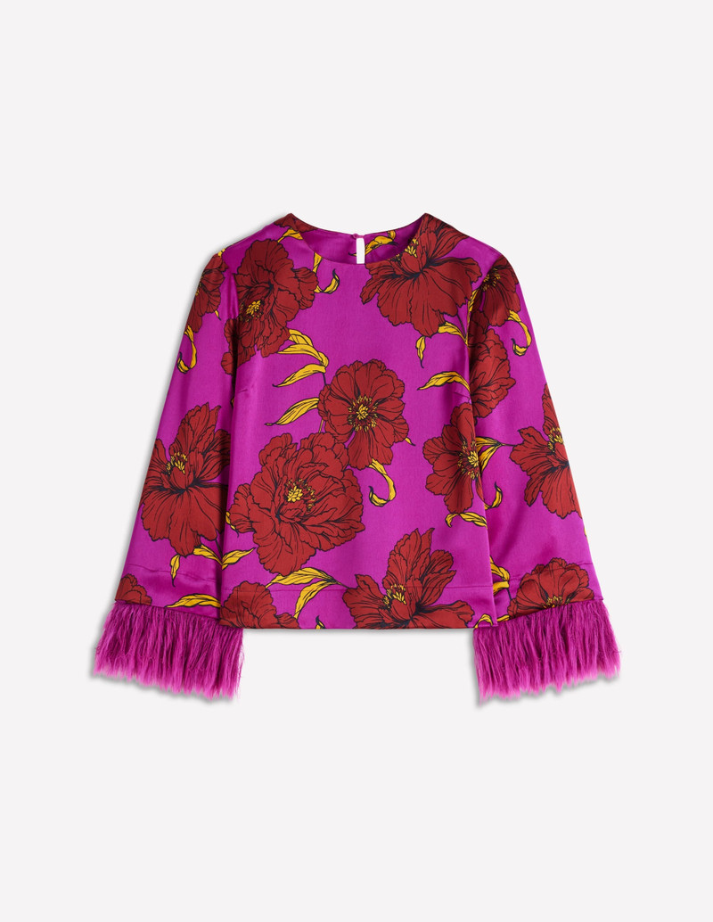Feather Cuff Top-Regal Purple, Peony Bloom 1