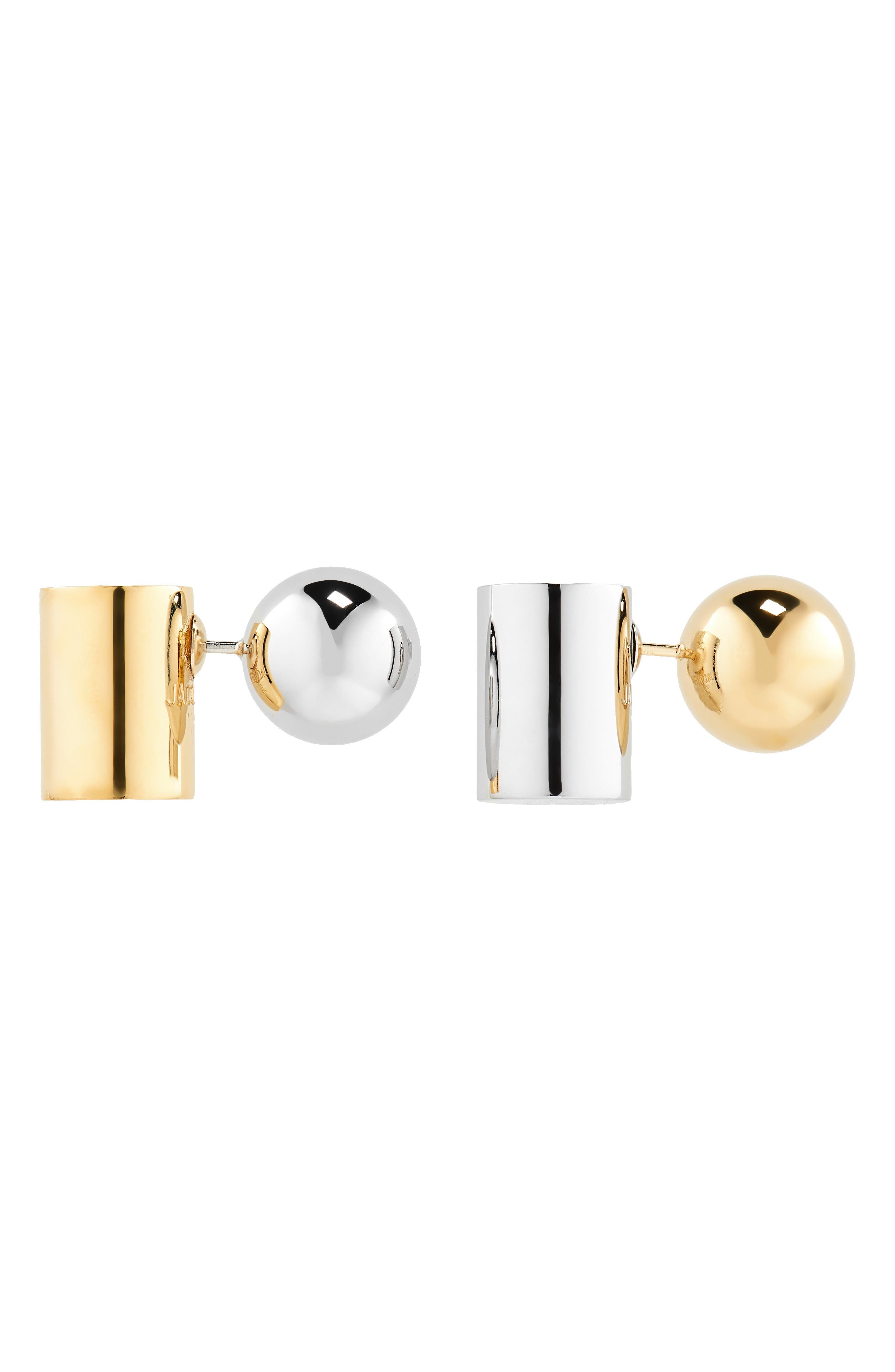 Jacquemus Les Boucles Perlina Mismatched Ear Jackets in Gold /Silver at Nordstrom - 4