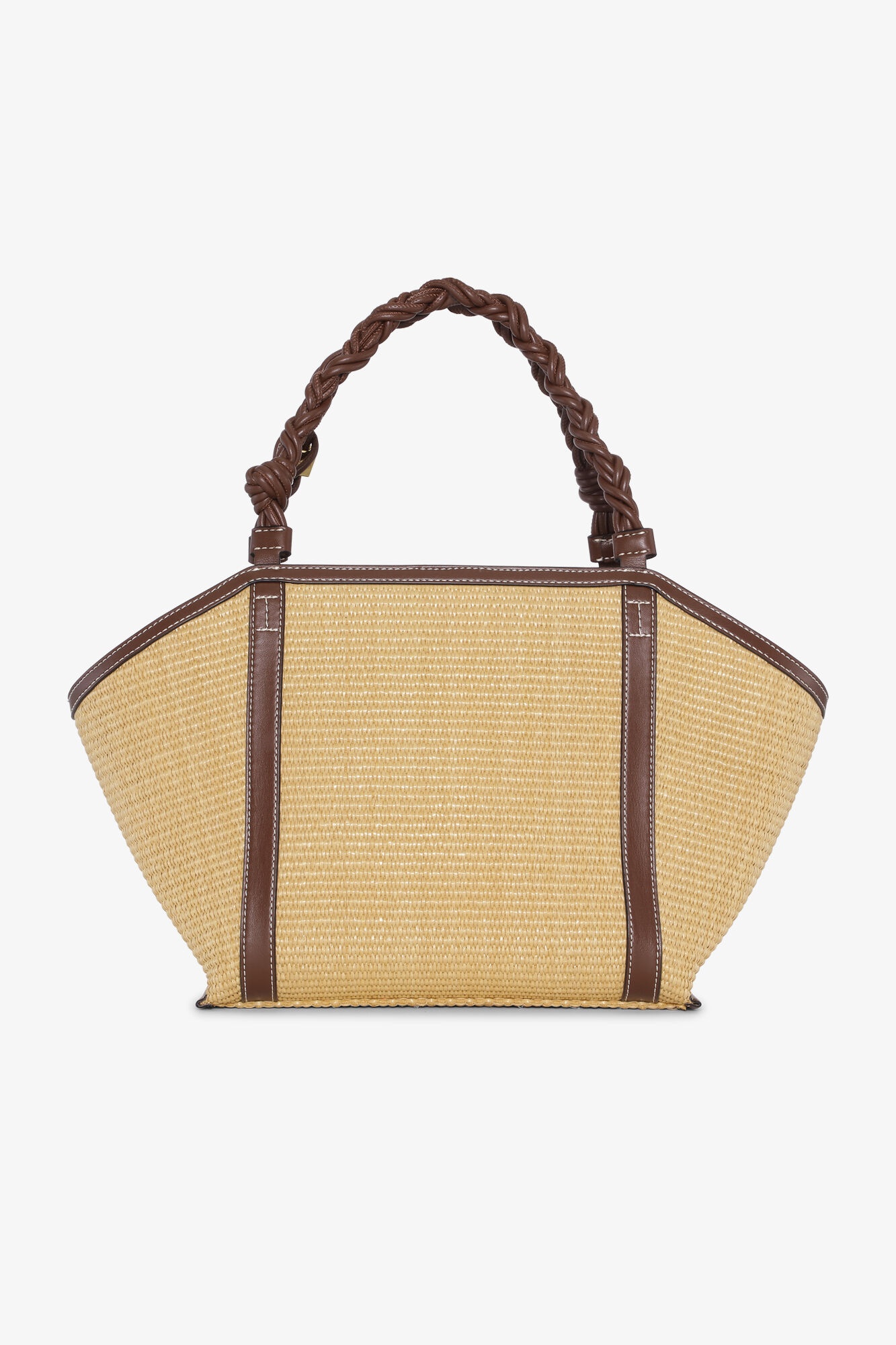 BROWN GANNI BOU MEDIUM TOTE RAFFIA BAG - 2