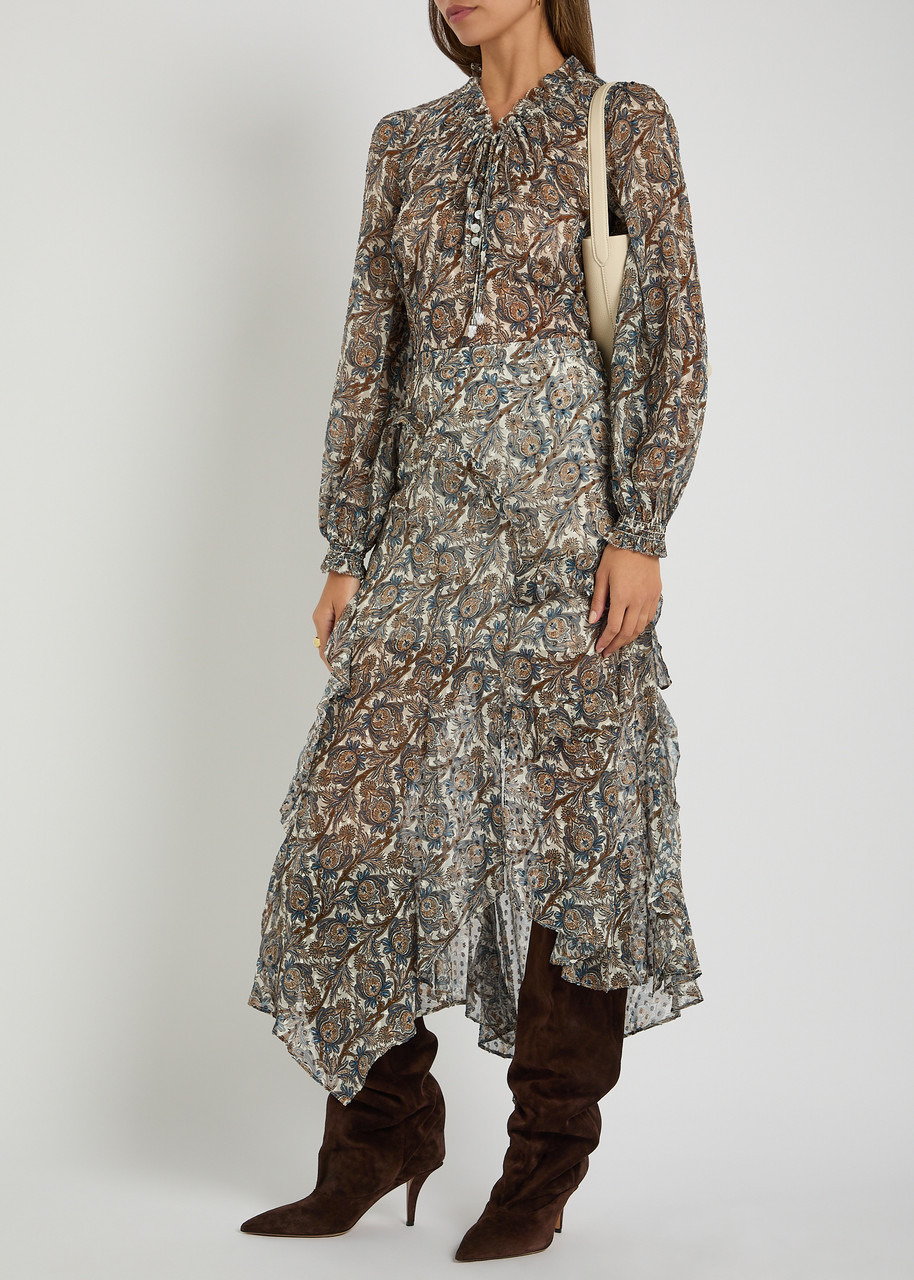 Veronica Beard Elenora Printed Silk-blend Midi Skirt - 4