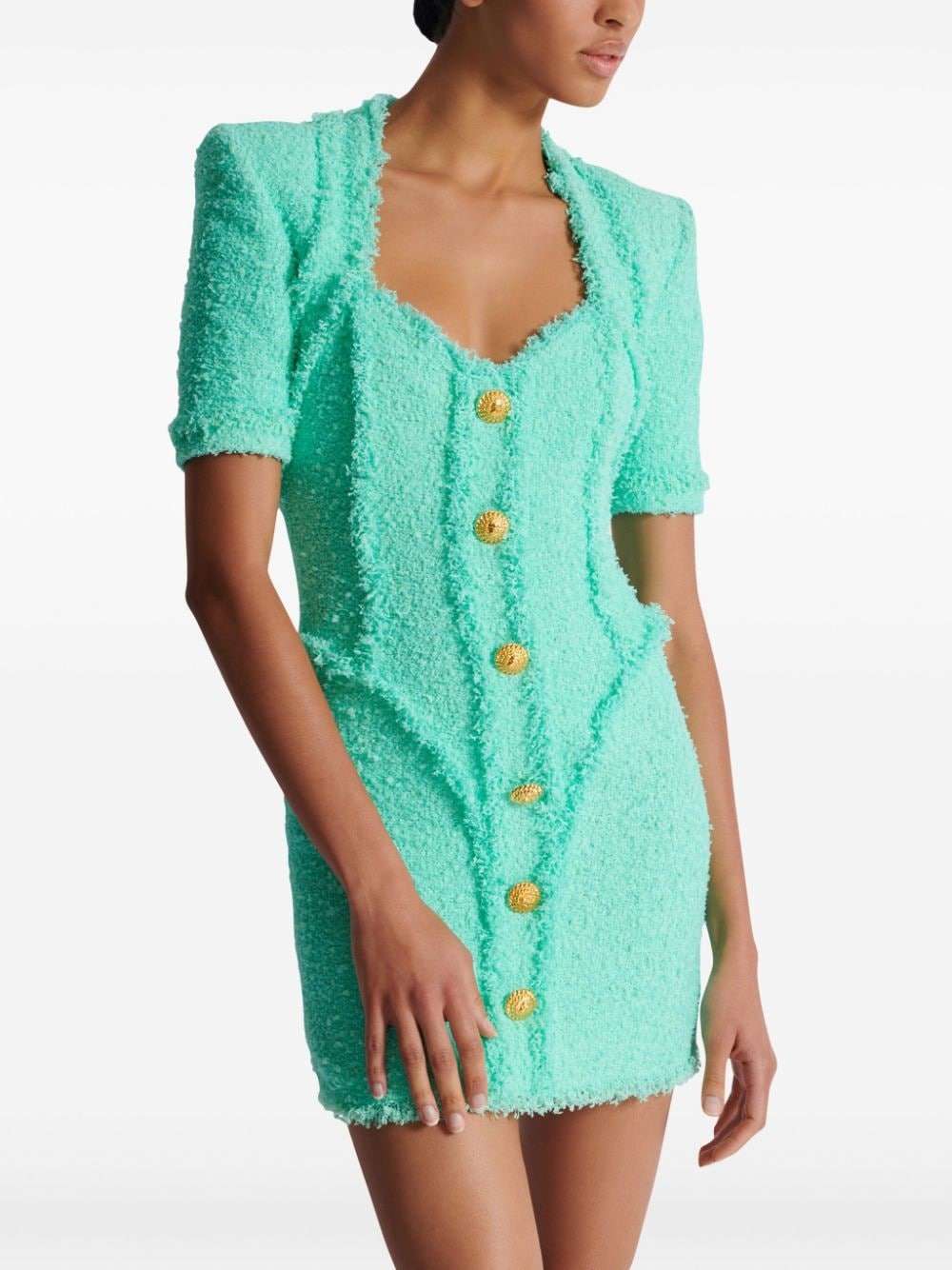 button-embellished tweed minidress - 5
