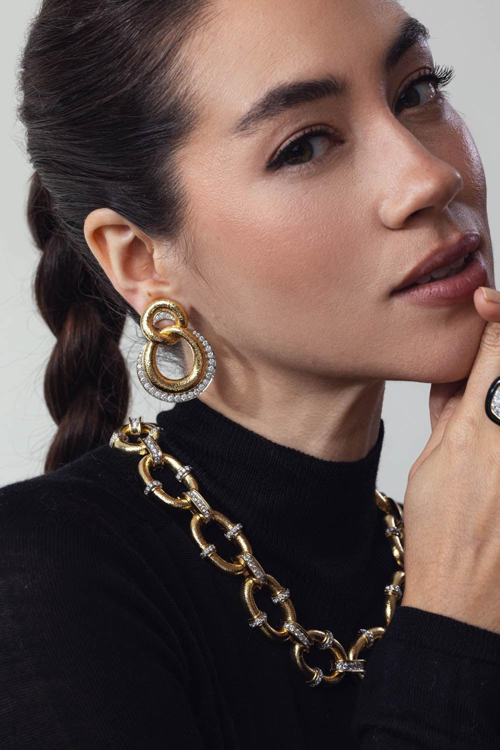 Hammered Diamond Double Link Earrings - 4