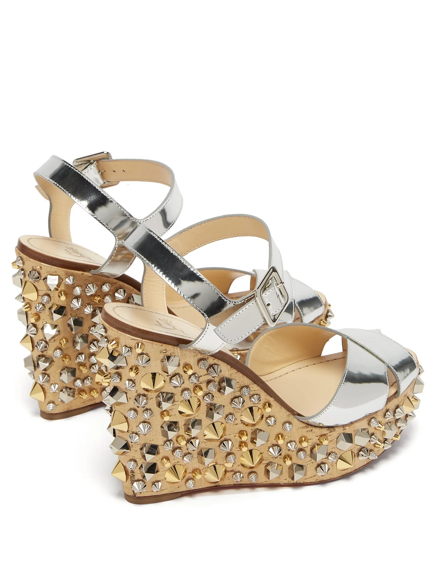 Almericca 120 cork lamé studded wedge sandals - 4