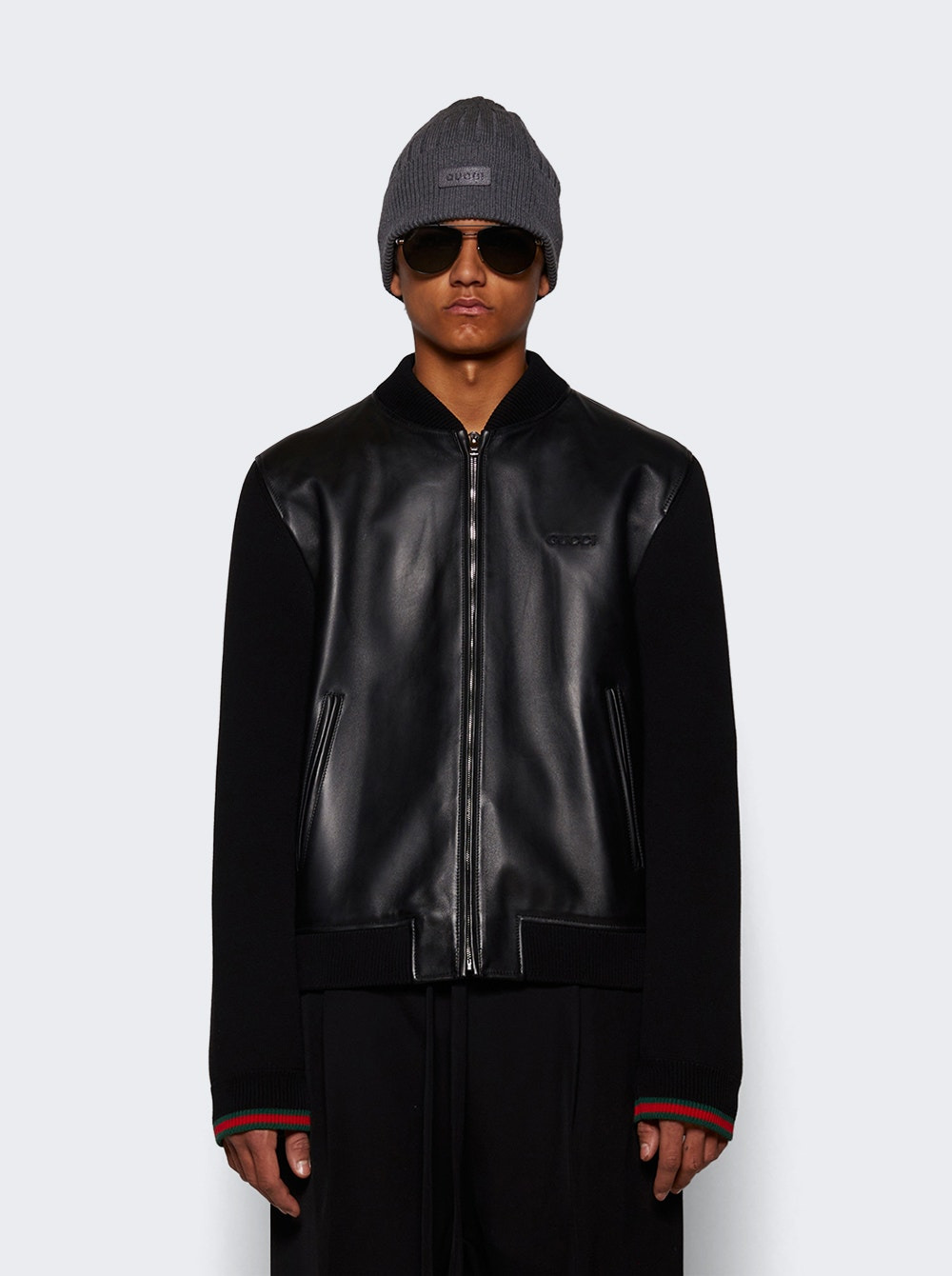Nappa Leather And Knit Bomber Jacket Black - 2