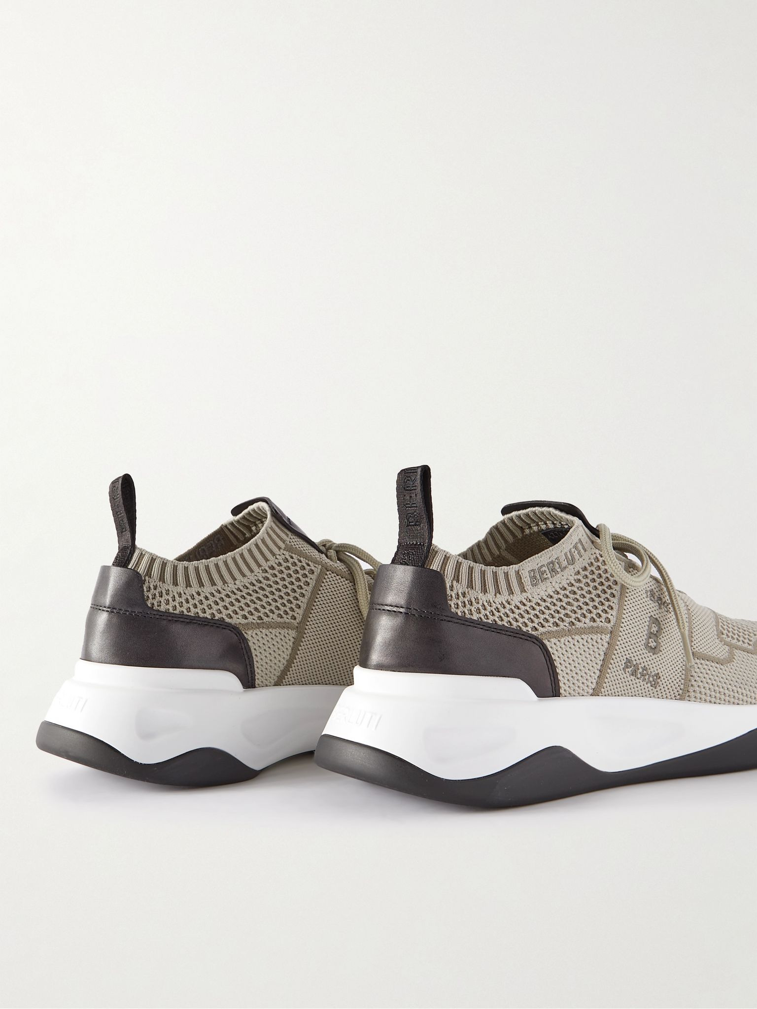 Shadow Leather-Trimmed Mesh Sneakers Beige - 4