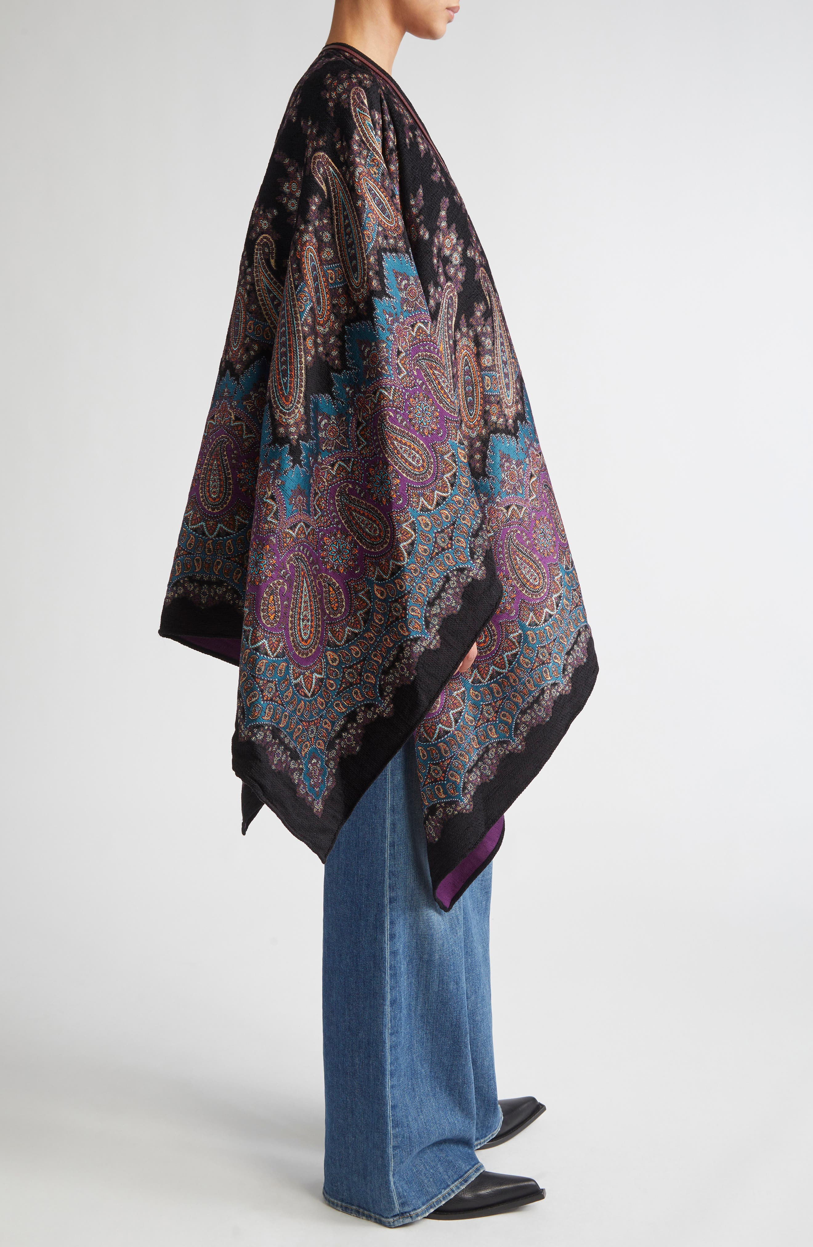 Etro Metallic Paisley Jacquard Cape in X0886 Print On Blue Base at Nordstrom - 3