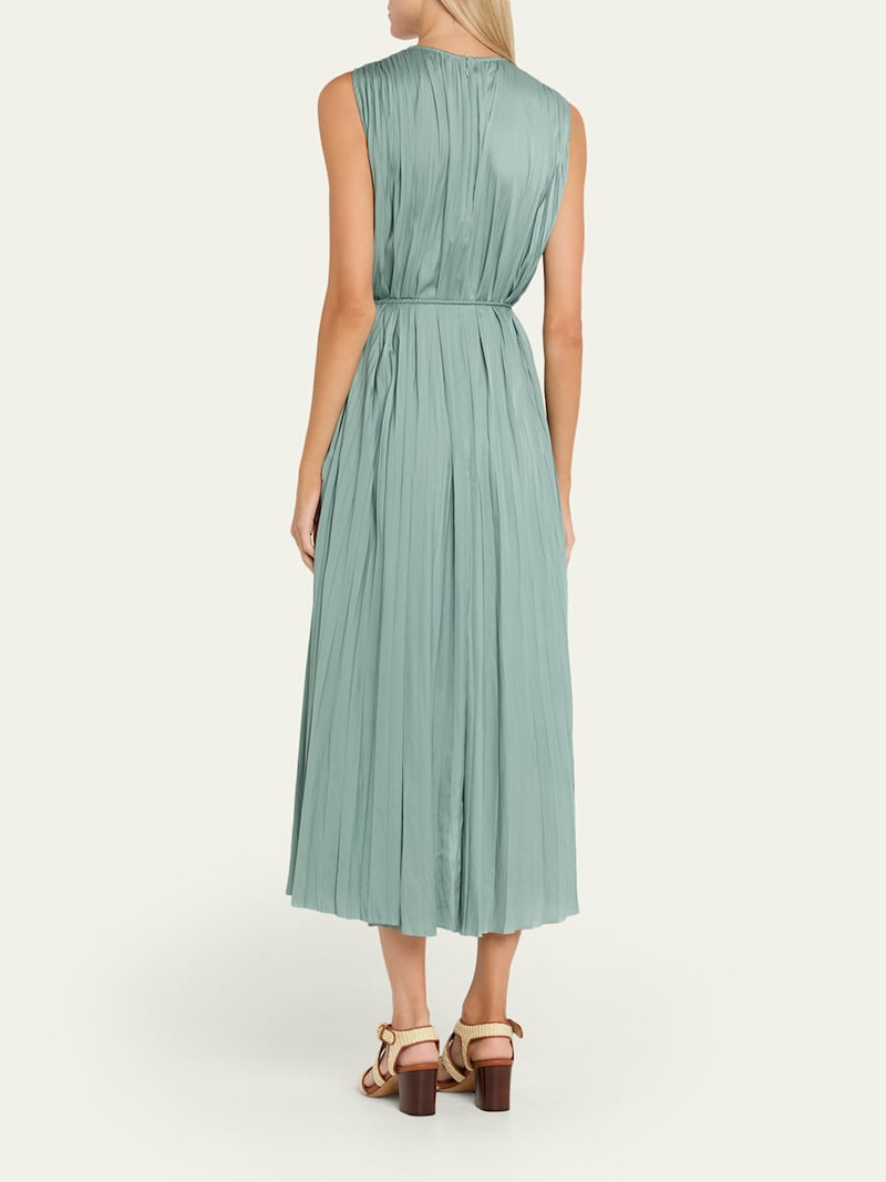 ULLA JOHNSON Fianna Belted Pleated Satin Midi Dress outlook
