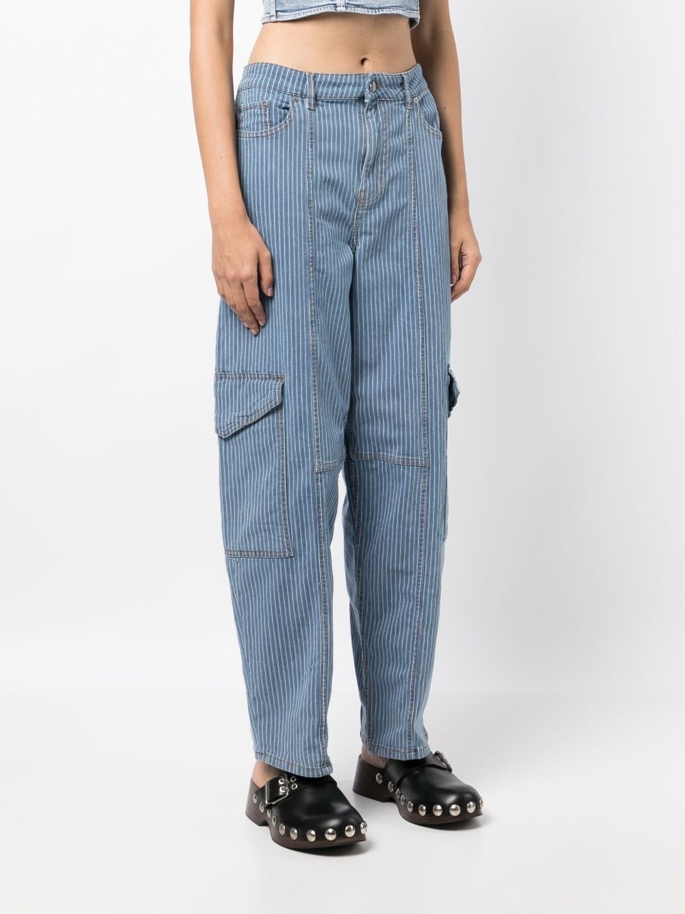 stripe-pattern cargo jeans - 3