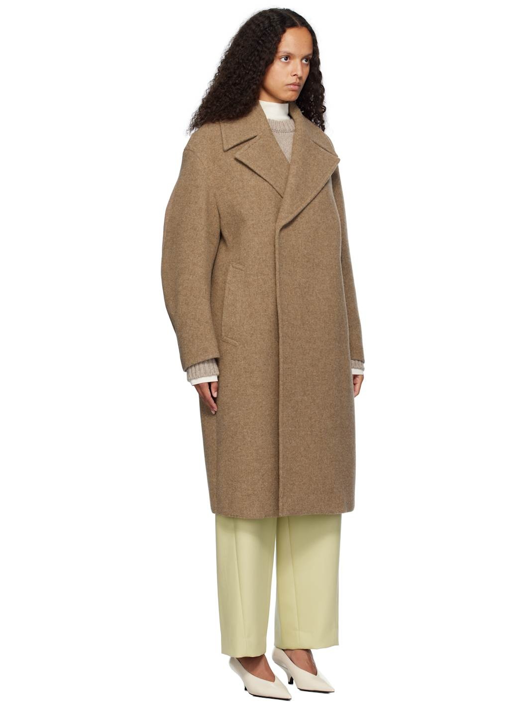 Brown Sponge Wool Melton Double-Breasted Coat - 2