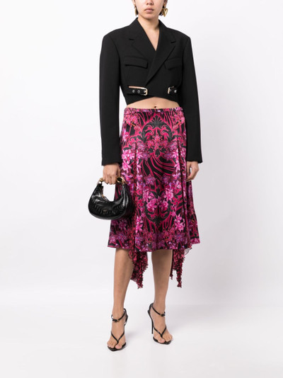 VERSACE Orchid Barocco-print asymmetric silk skirt outlook