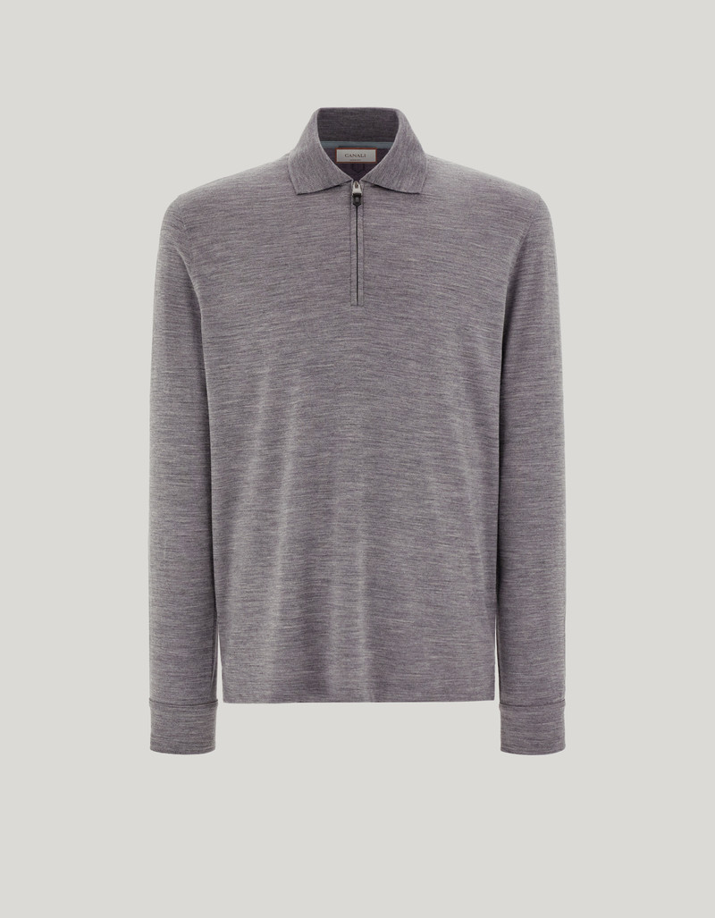 GRAY MELANGE POLO IN PURE 120’S IMPECCABILE WOOL 1