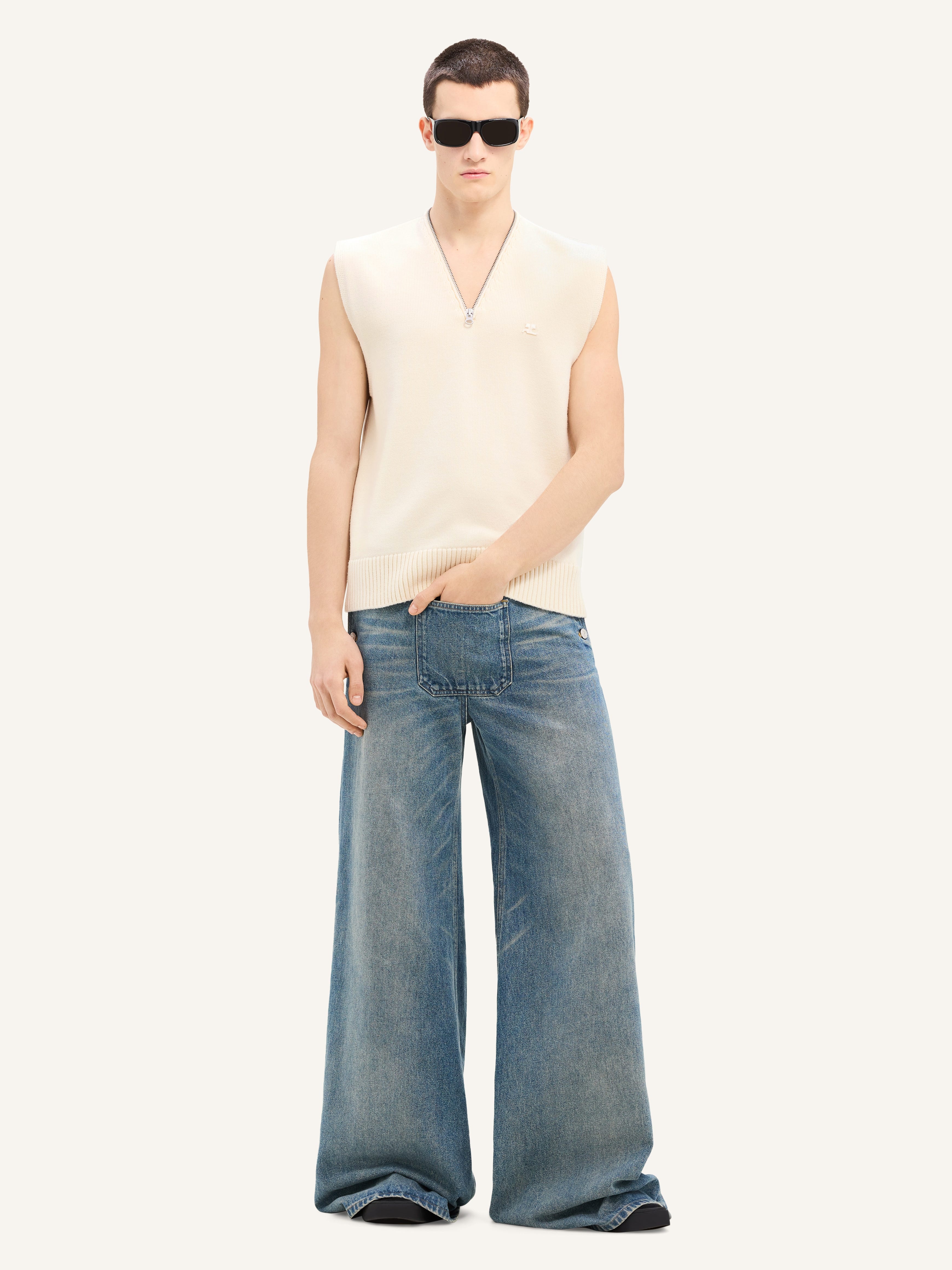 ZIPPED V-NECK WOOL SWEATER - 2