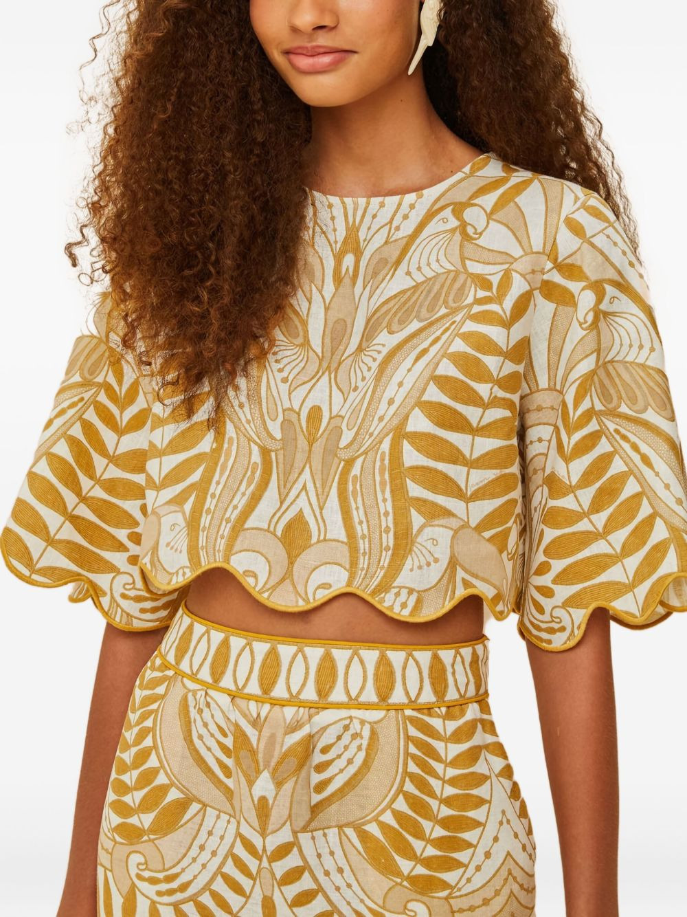 Scalloped-hem bird-print blouse - 3