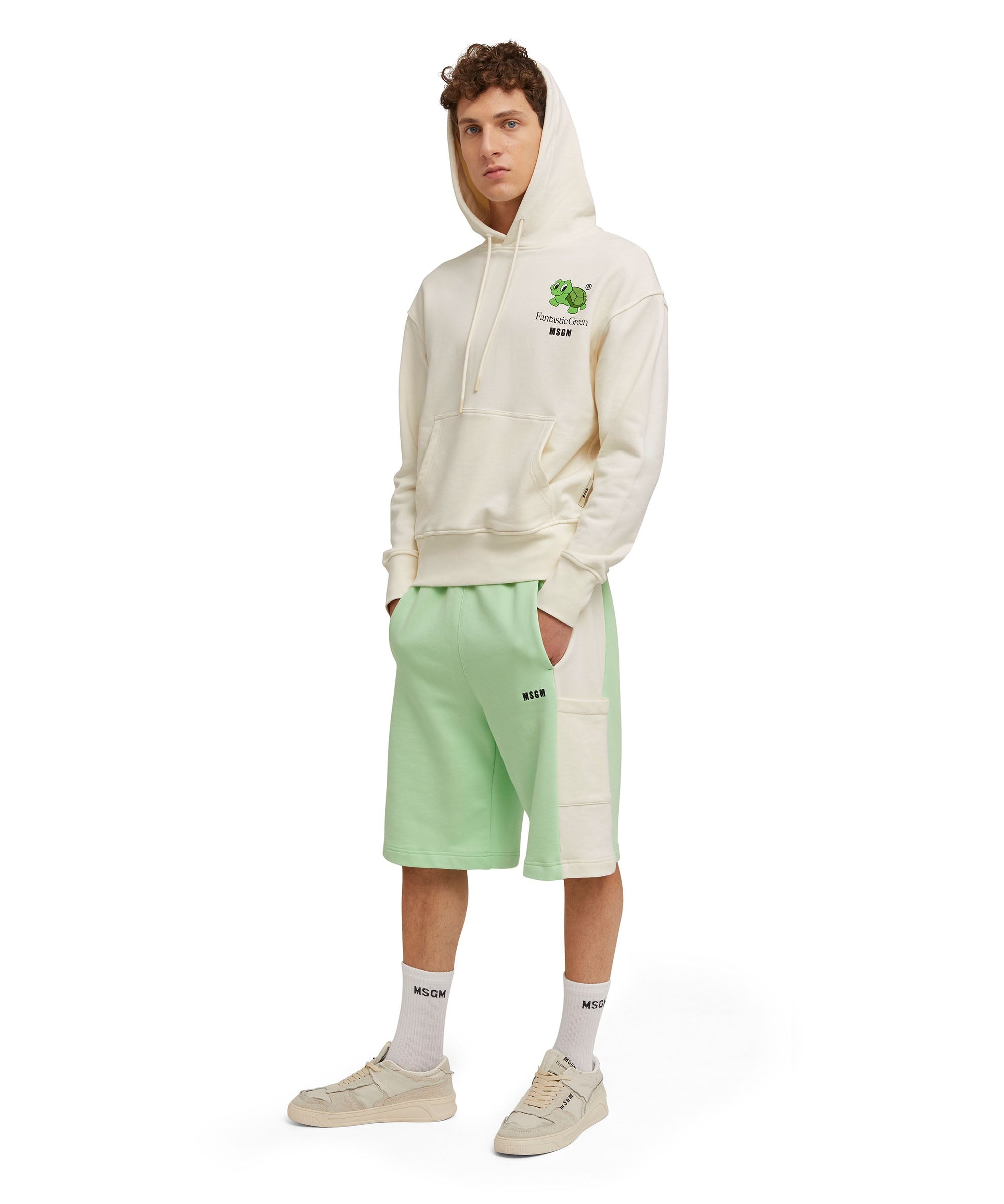 Organic cotton crewneck two-color Bermuda shorts from the MSGM Fantastic Green Capsule - 4