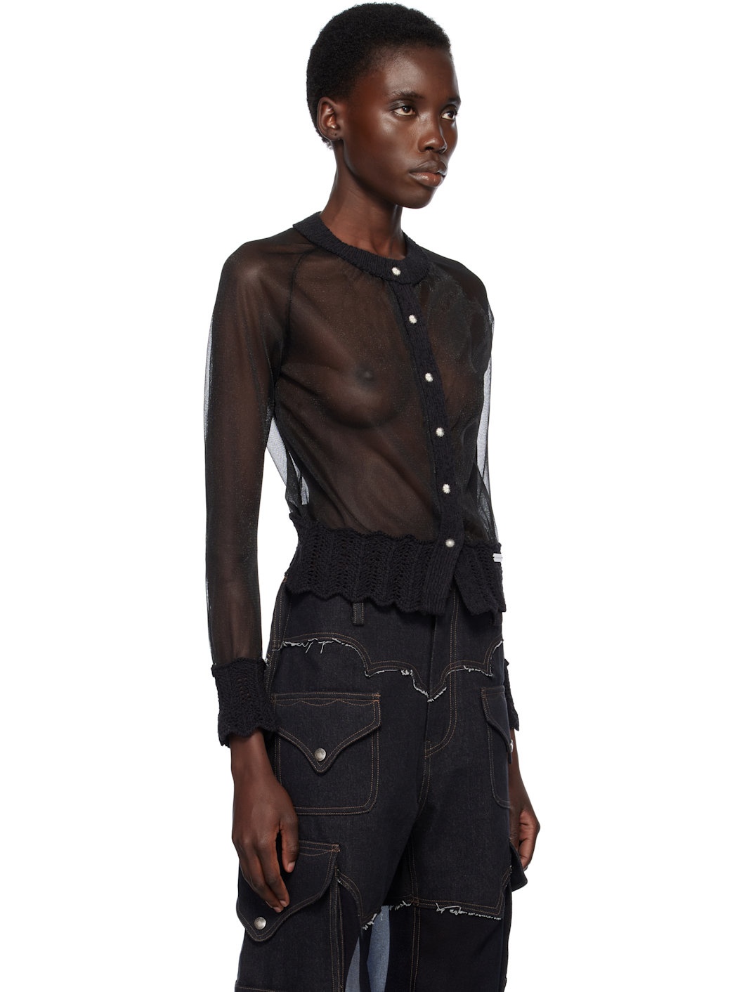 Black Sheer Knit Cardigan - 2