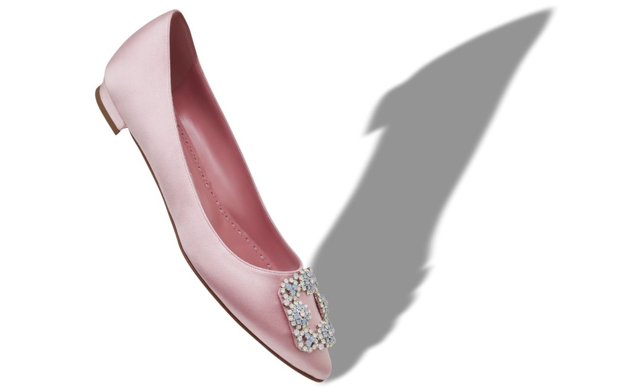 Light Pink Satin Jewel Buckle Flat Pumps - 2