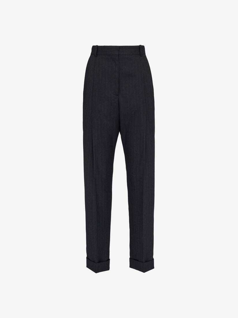 Women's Slim Peg Trousers in Dark Grey Melange - 1