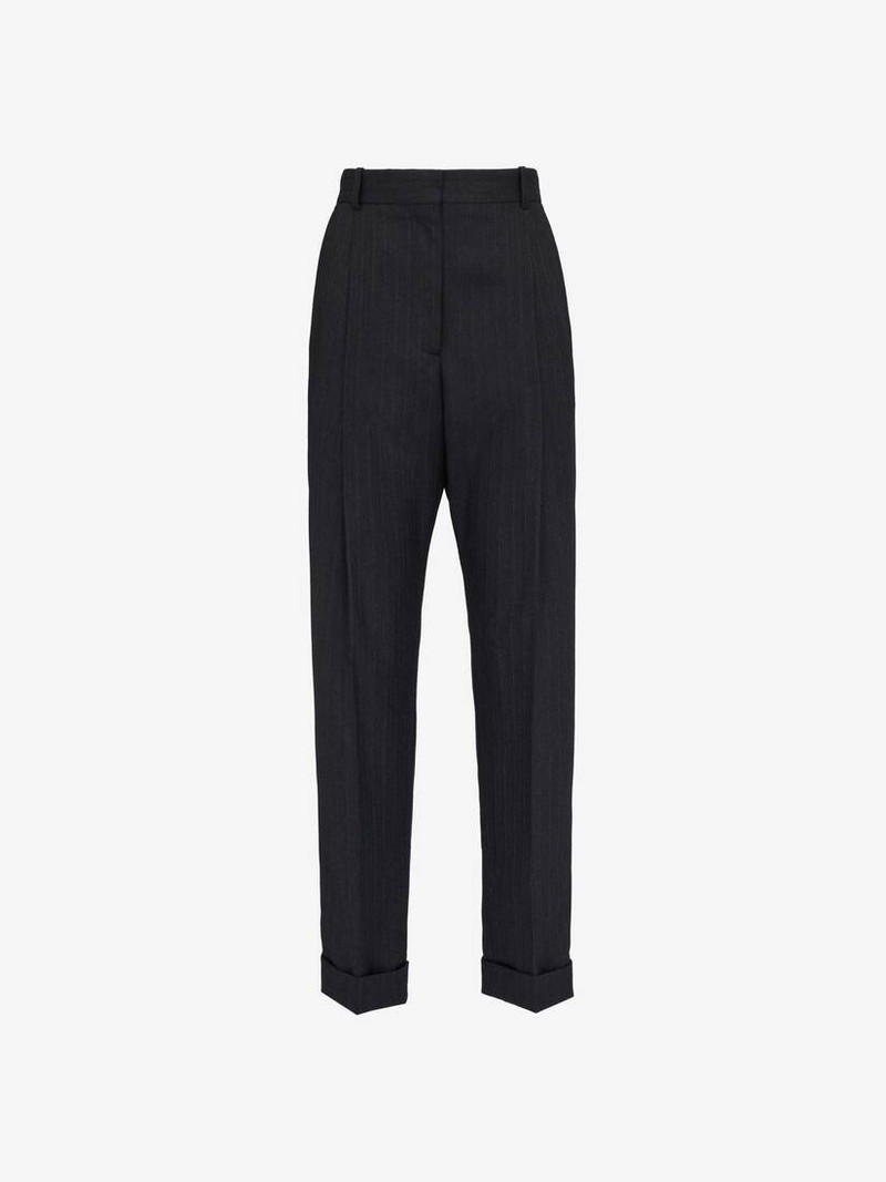 Women's Slim Peg Trousers in Dark Grey Melange - 1