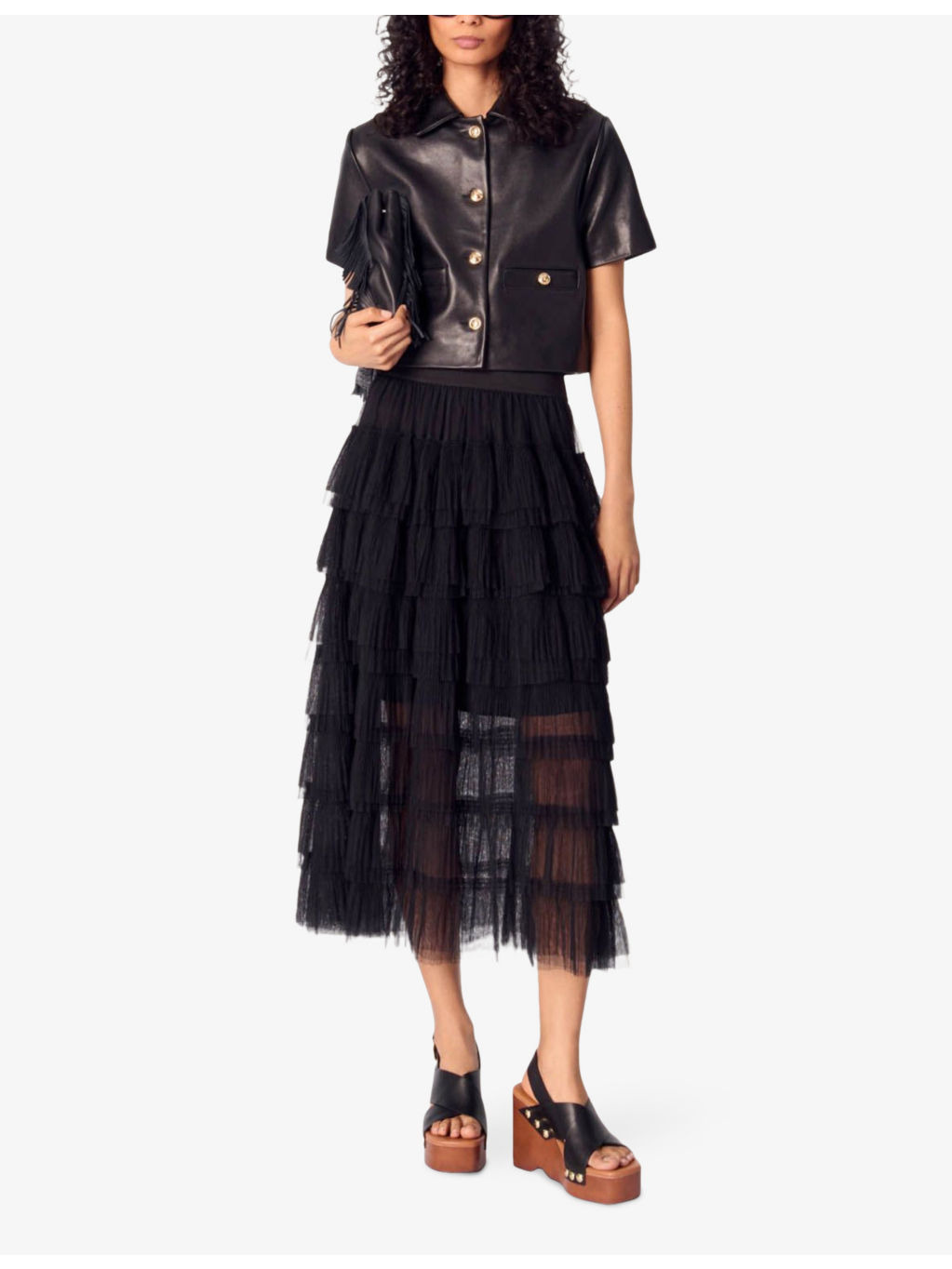 Cropped Short-Sleeve Leather Jacket - 2