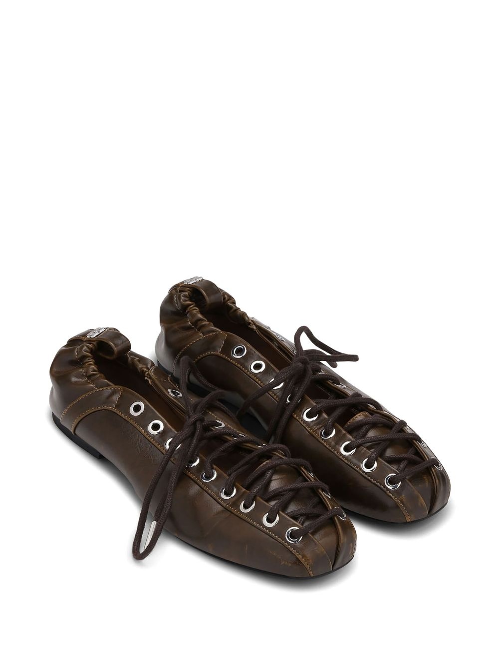 lace-up leather ballerina shoes - 2