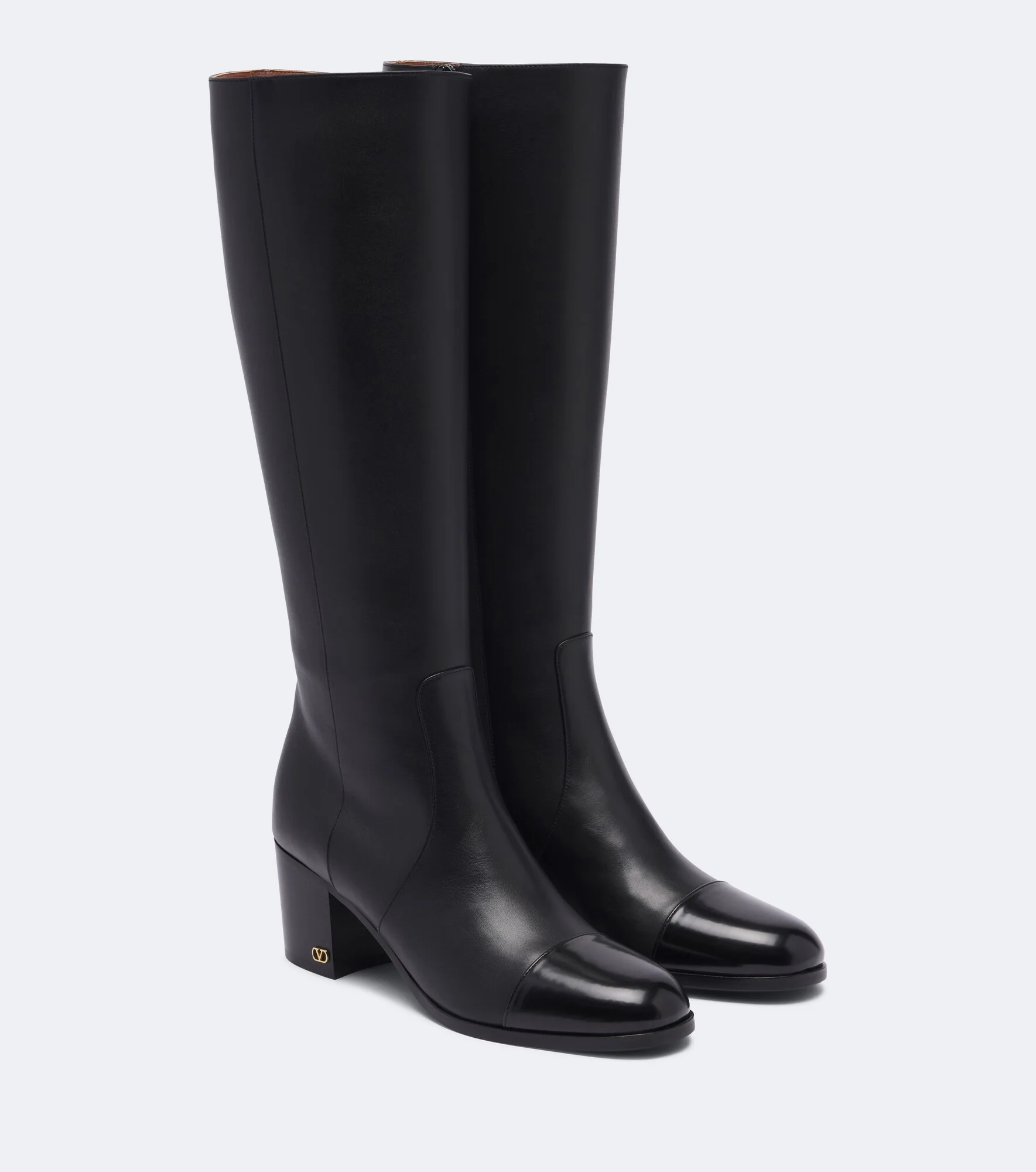 VLogo leather knee-high boots - 1