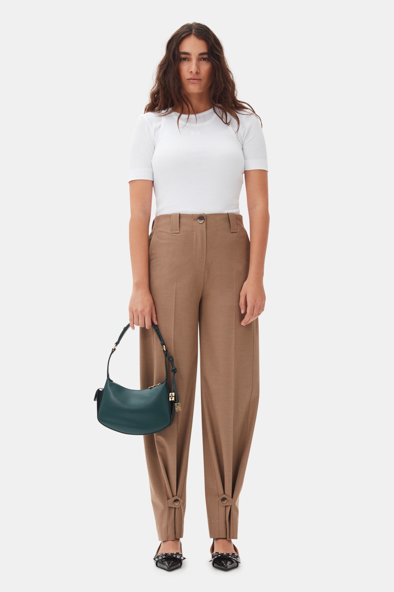 BROWN DRAPEY MELANGE PANTS - 2