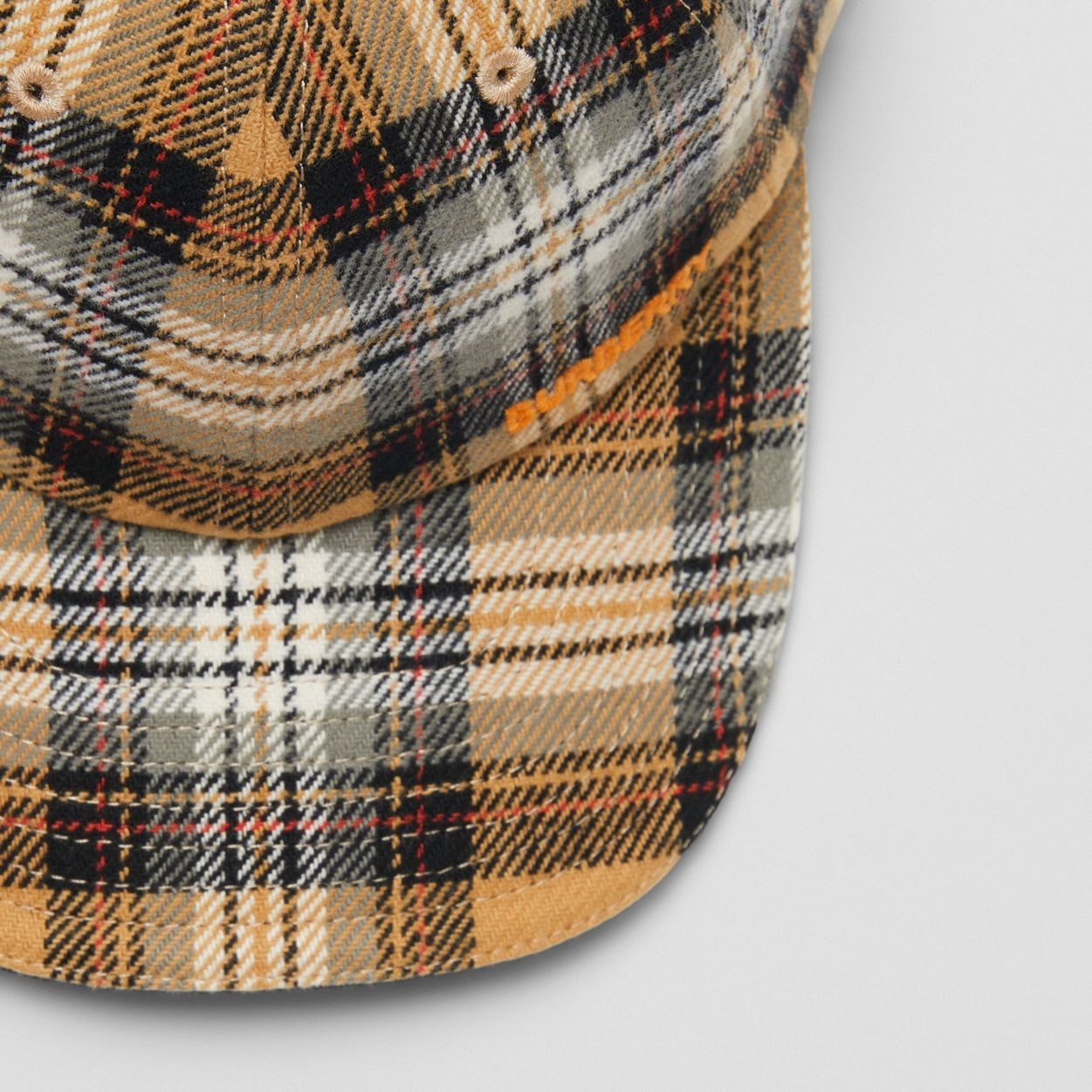 Logo Detail Check Cotton Flannel Baseball Cap - 7