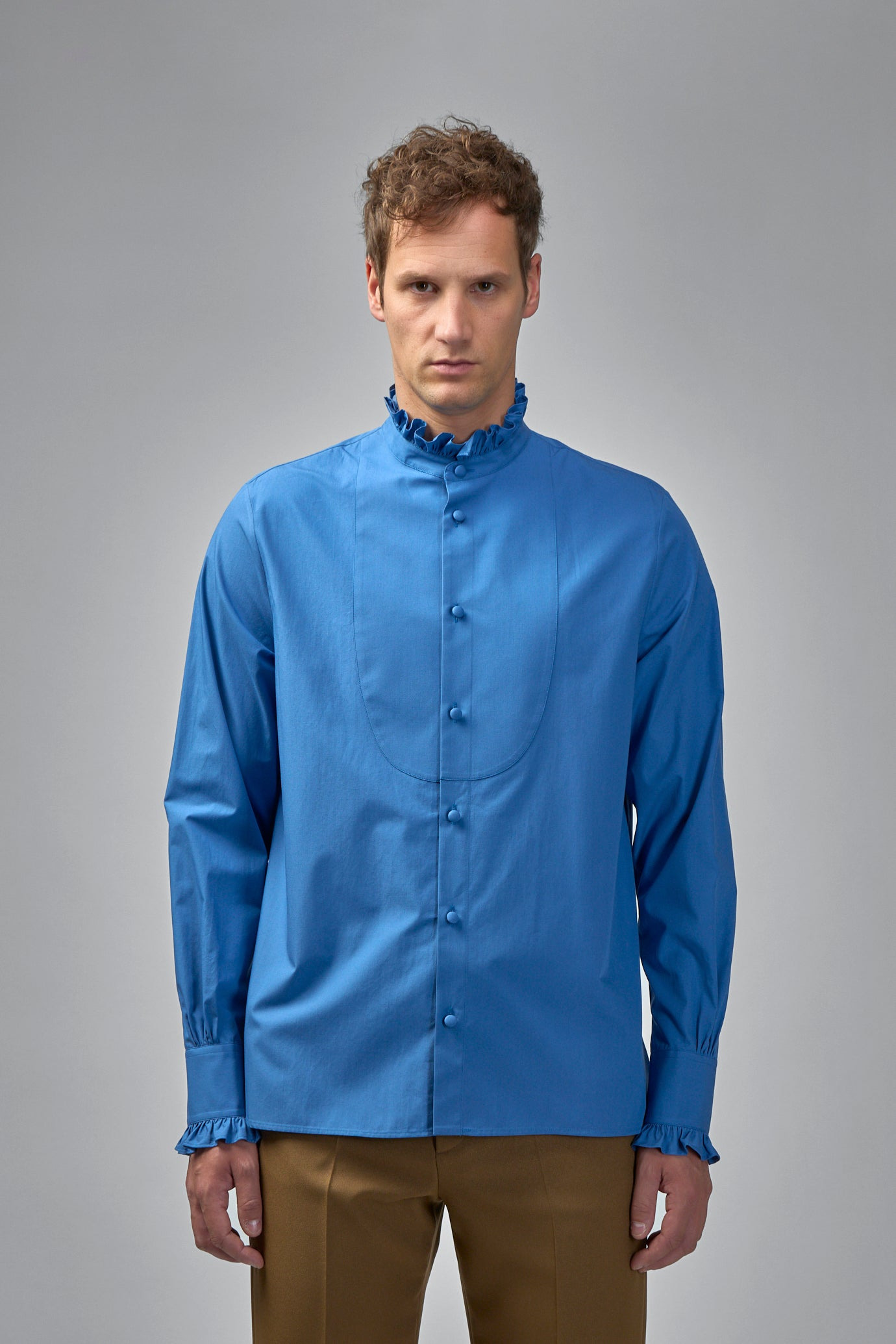 Cotton Poplin Shirt With Plastron And Ruffles - 3