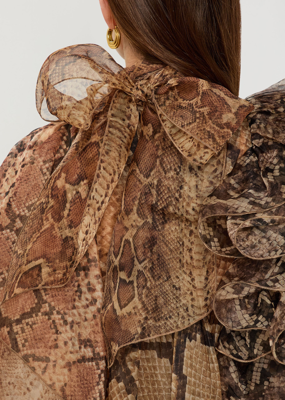 Zimmermann Memento Python-print Ruffled Silk-organza Blouse - 5